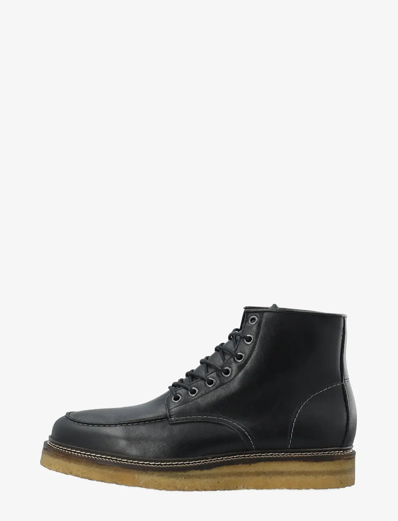 Bianco - BIAJESPER Moc Toe Boot Waxed Leather - kängor med snörning - black - 1
