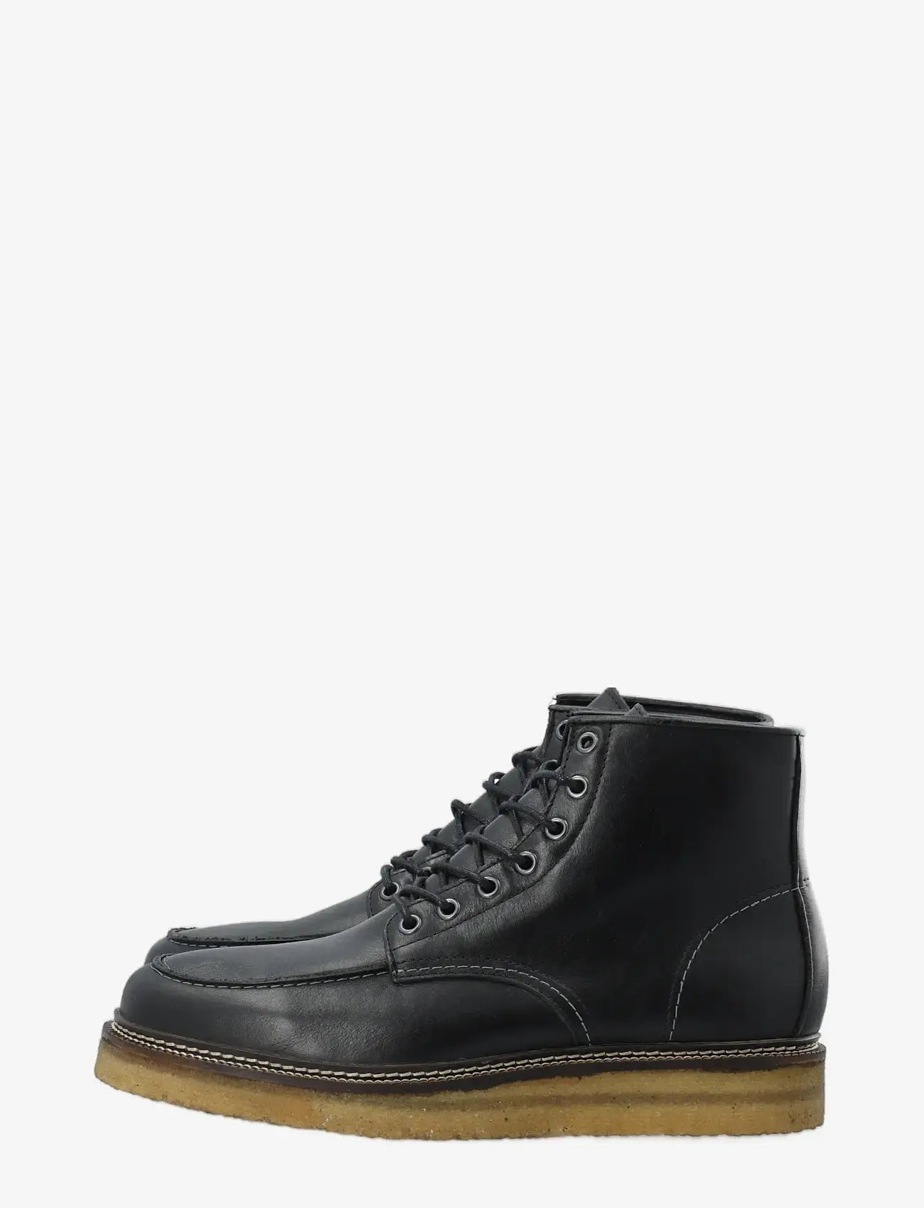 Bianco - BIAJESPER Moc Toe Boot Waxed Leather - kängor med snörning - black - 5
