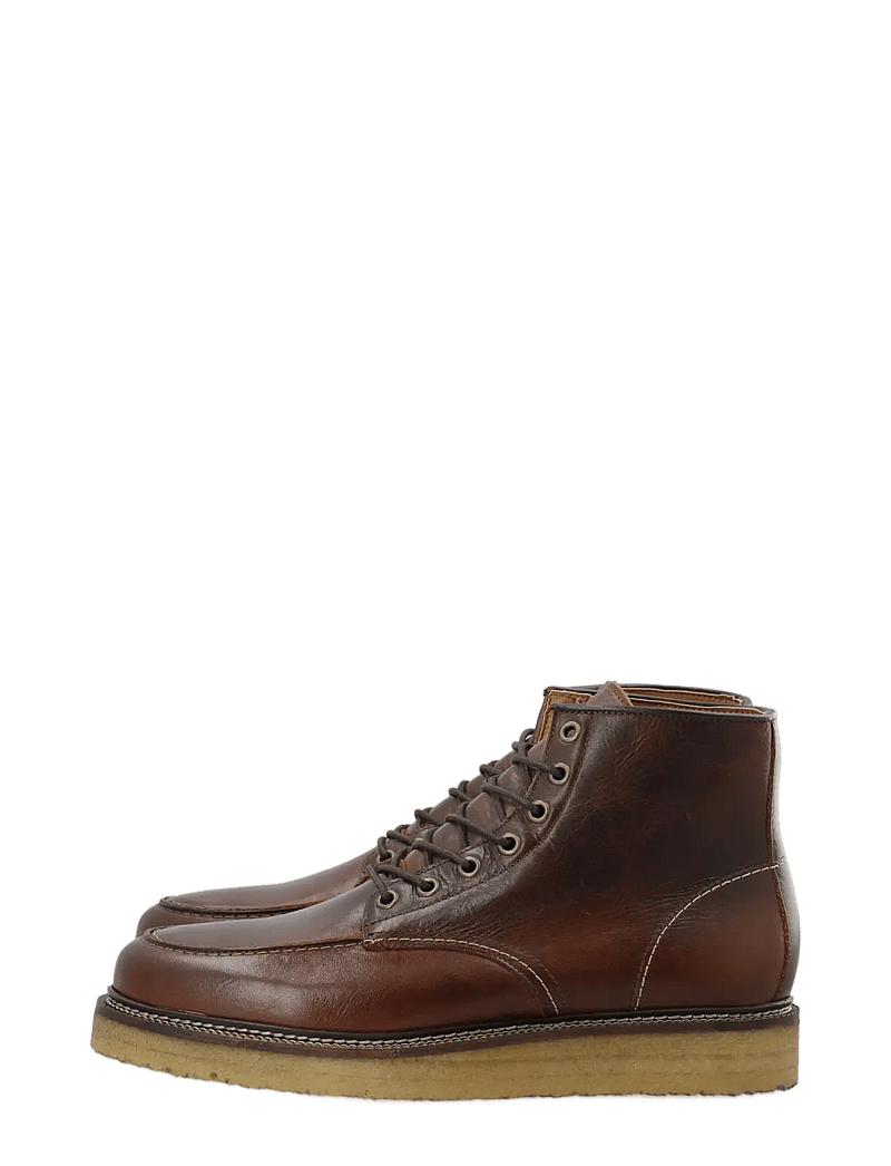 Bianco - BIAJESPER Moc Toe Boot Waxed Leather - støvler med snøre - dark brown - 5