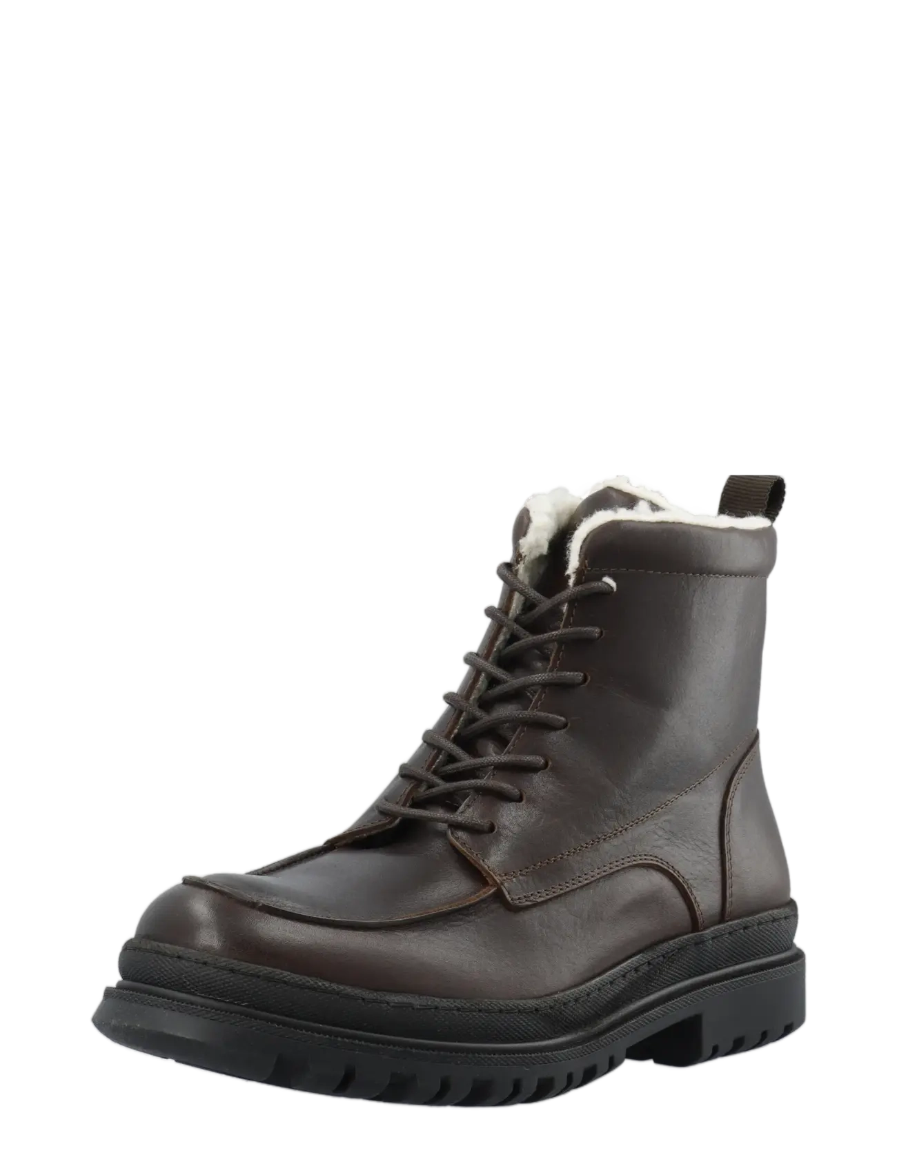 Bianco - BIAGRANT Warmlined Moc Toe Lace Up Boot Tumbled Leather - winter boots - dark brown - 0