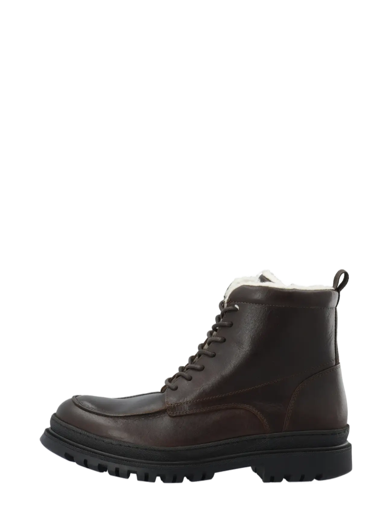 Bianco - BIAGRANT Warmlined Moc Toe Lace Up Boot Tumbled Leather - winter boots - dark brown - 1
