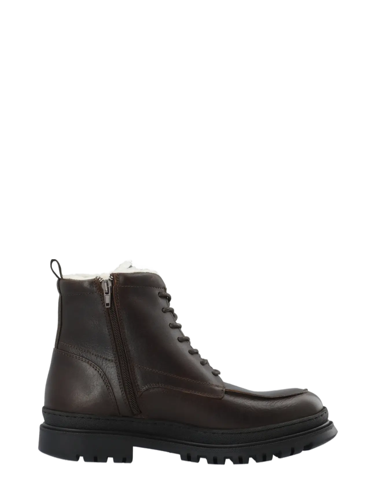 Bianco - BIAGRANT Warmlined Moc Toe Lace Up Boot Tumbled Leather - winter boots - dark brown - 3