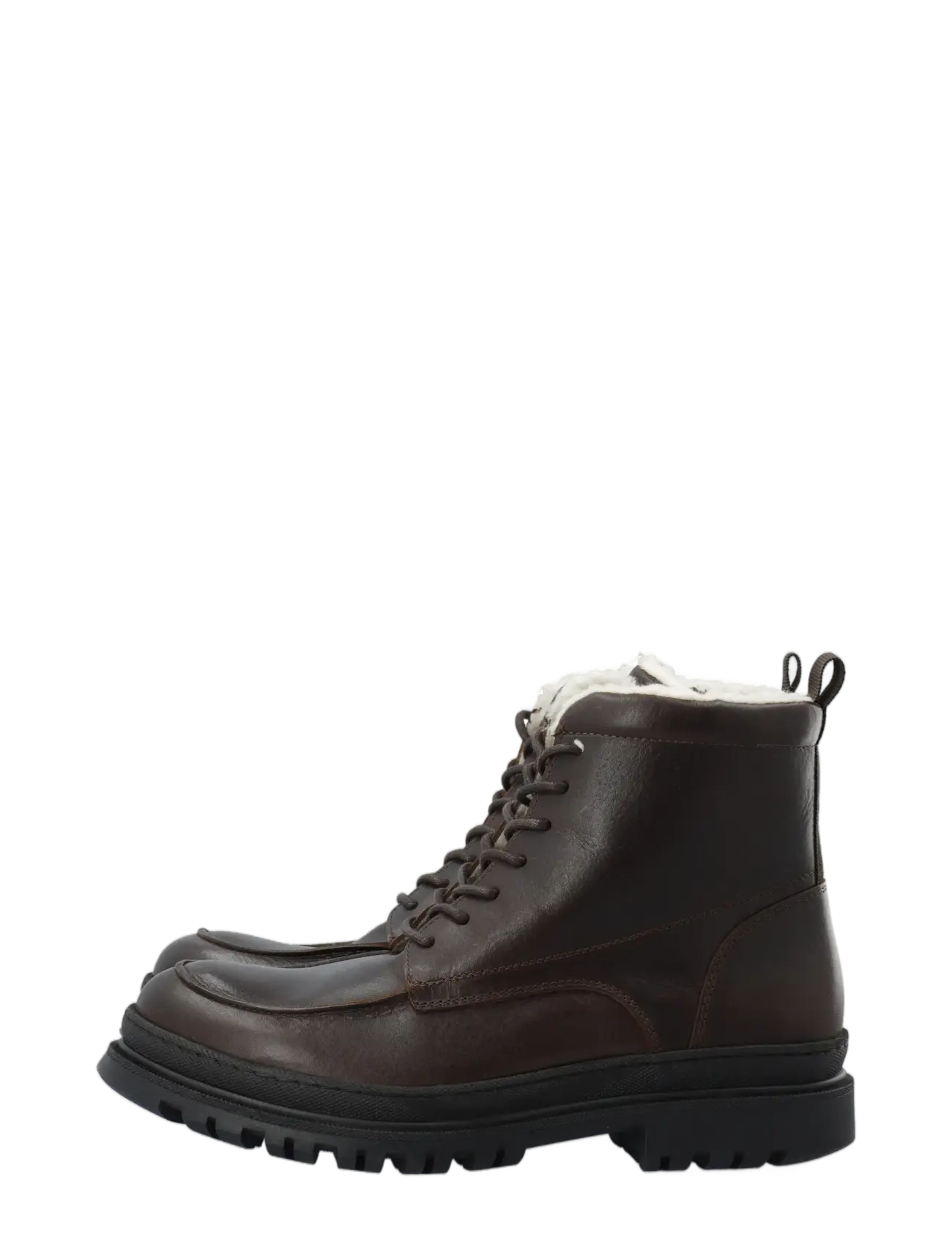 Bianco - BIAGRANT Warmlined Moc Toe Lace Up Boot Tumbled Leather - winter boots - dark brown - 5