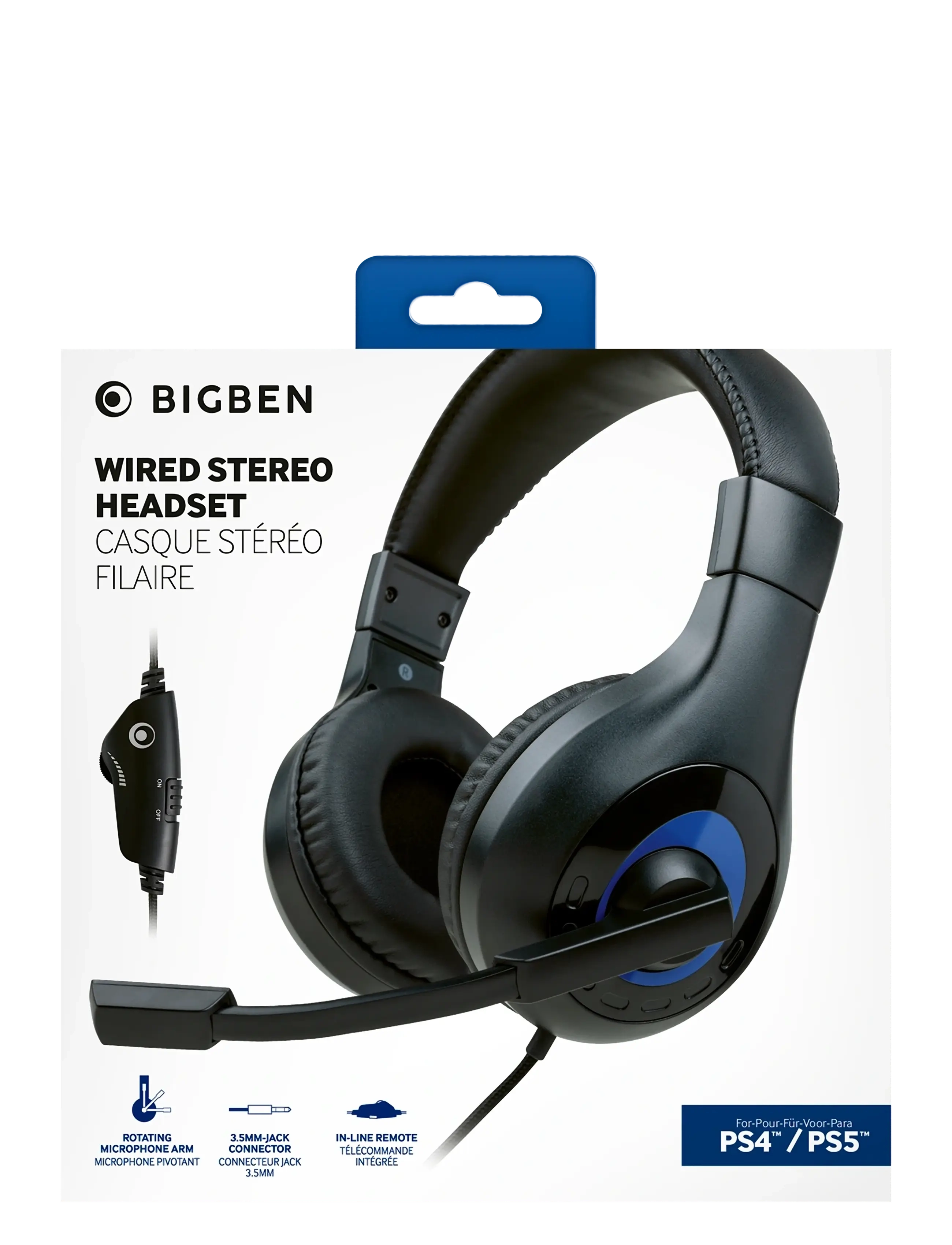 BIG BEN Wired Stereo Headset V1 Black, Headsets, Sort, Str: ONE SIZE