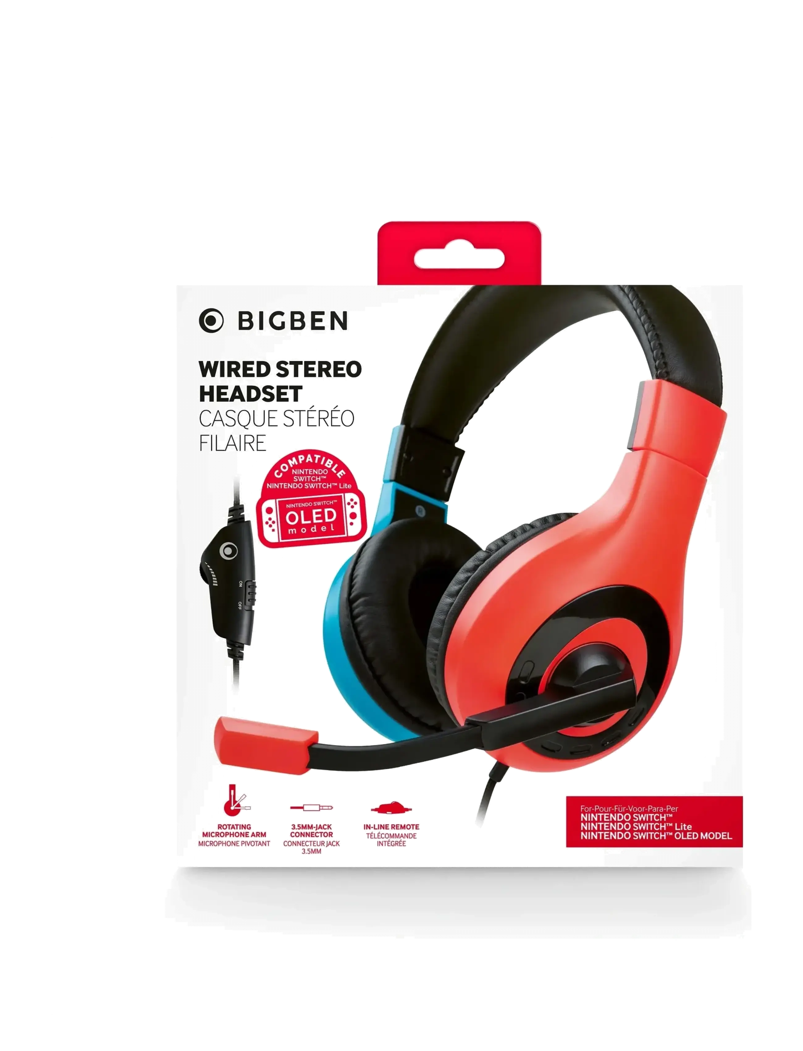 BIG BEN Wired Stereo Headset Red + Blue, Børn, Headsets, Sort, Str: ONE SIZE
