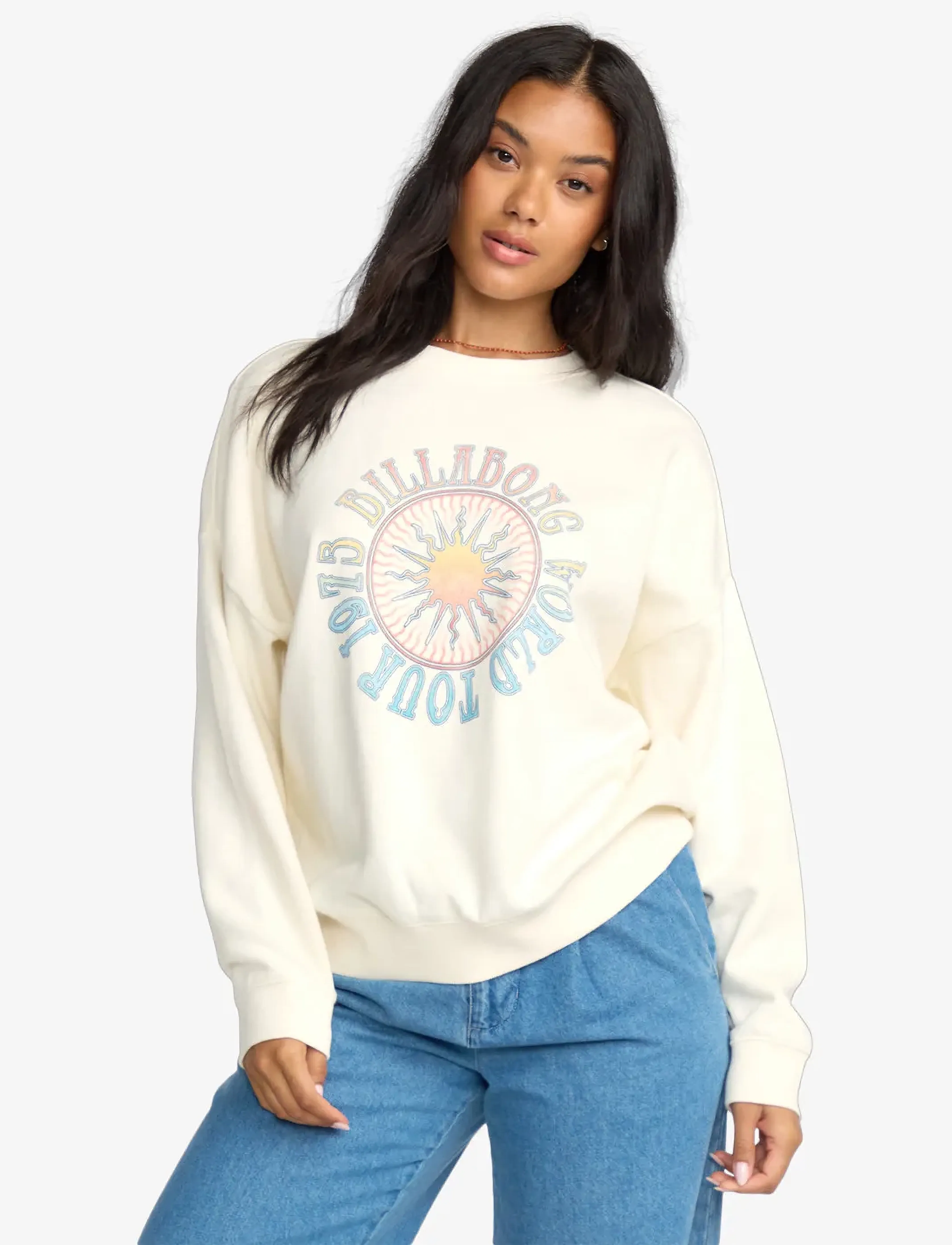 Billabong Echo Crew Flc, Kvinder, Grafisk Sweatshirt, Cream, Str: M