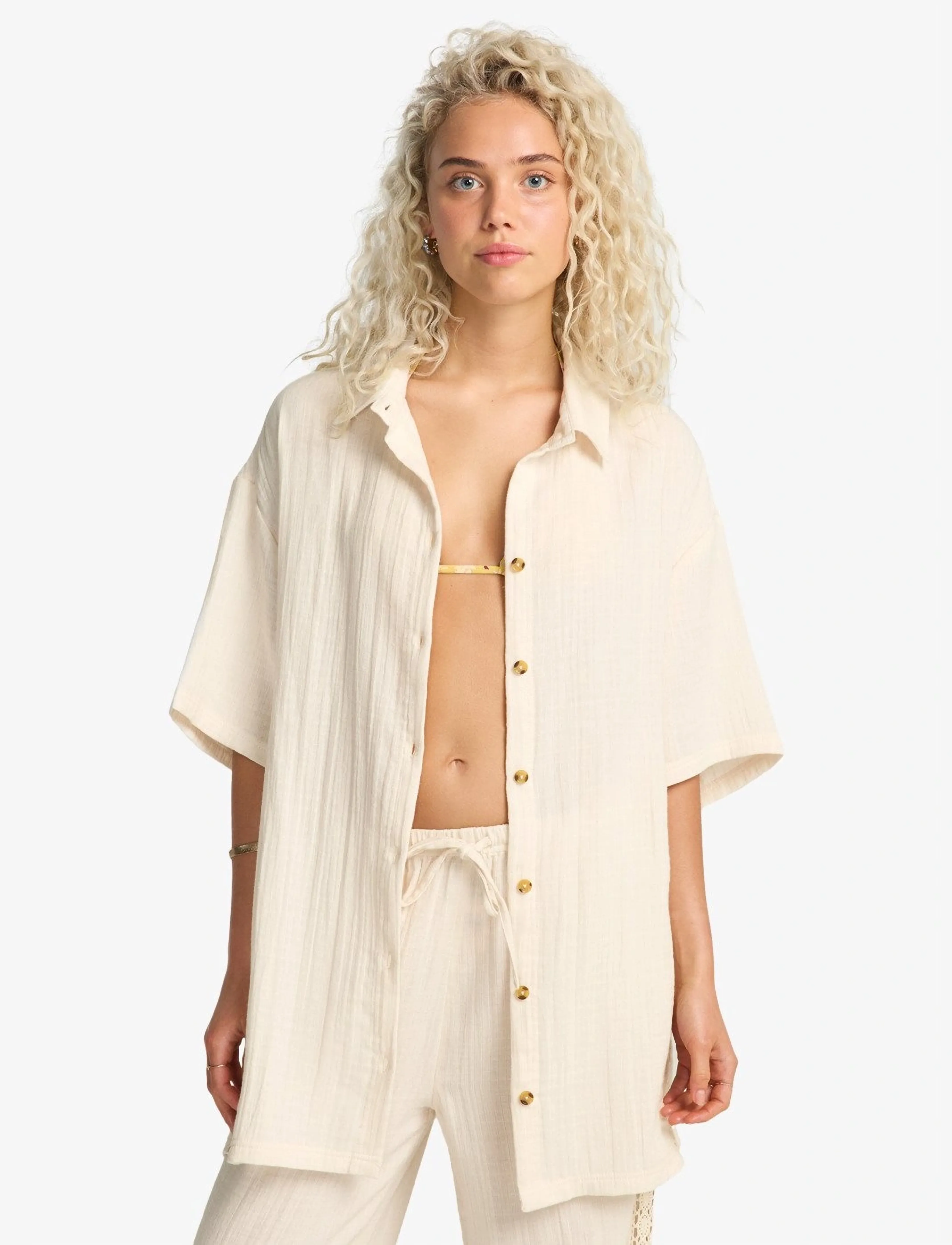Billabong Feelin Fine Shirt Drs, M, Sports Oberteile & T-shirts, Creme - Sport Shirts, Frauen