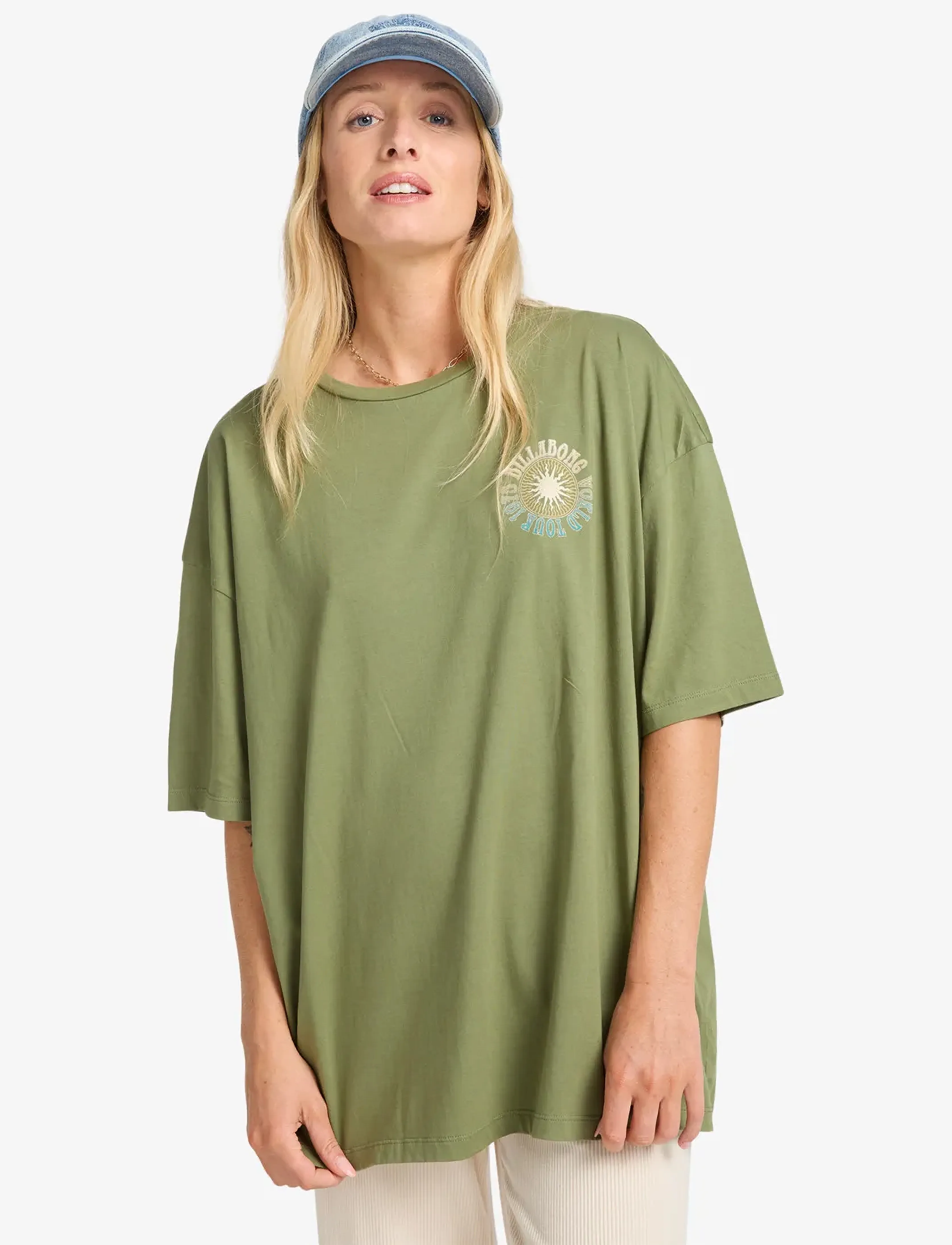 Billabong Take A Tour, Kvinder, Oversized Grafisk T-Shirt, Grøn, Str: M