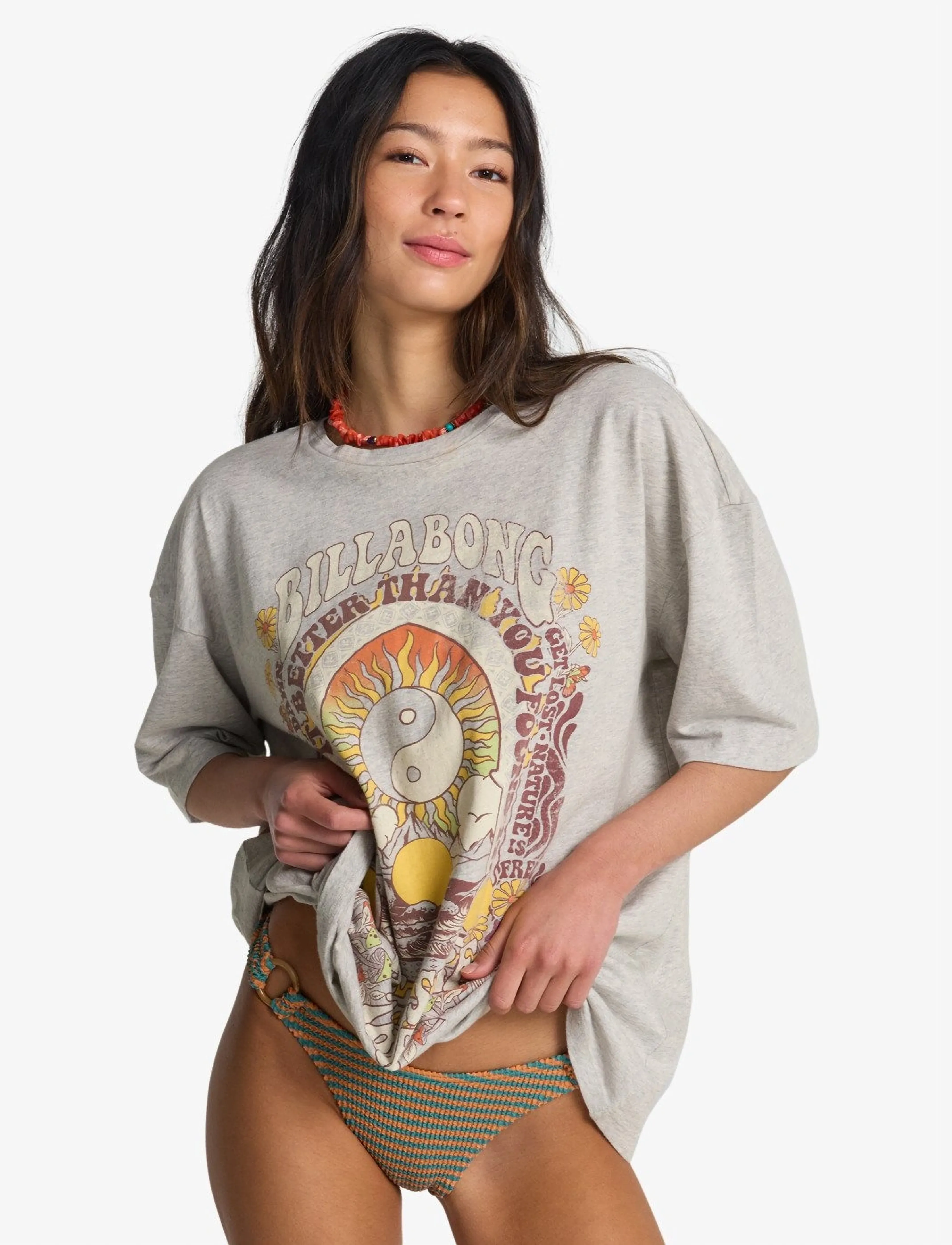 Billabong Surf Trip, Kvinder, Grafisk T-shirt, Grå, Str: L
