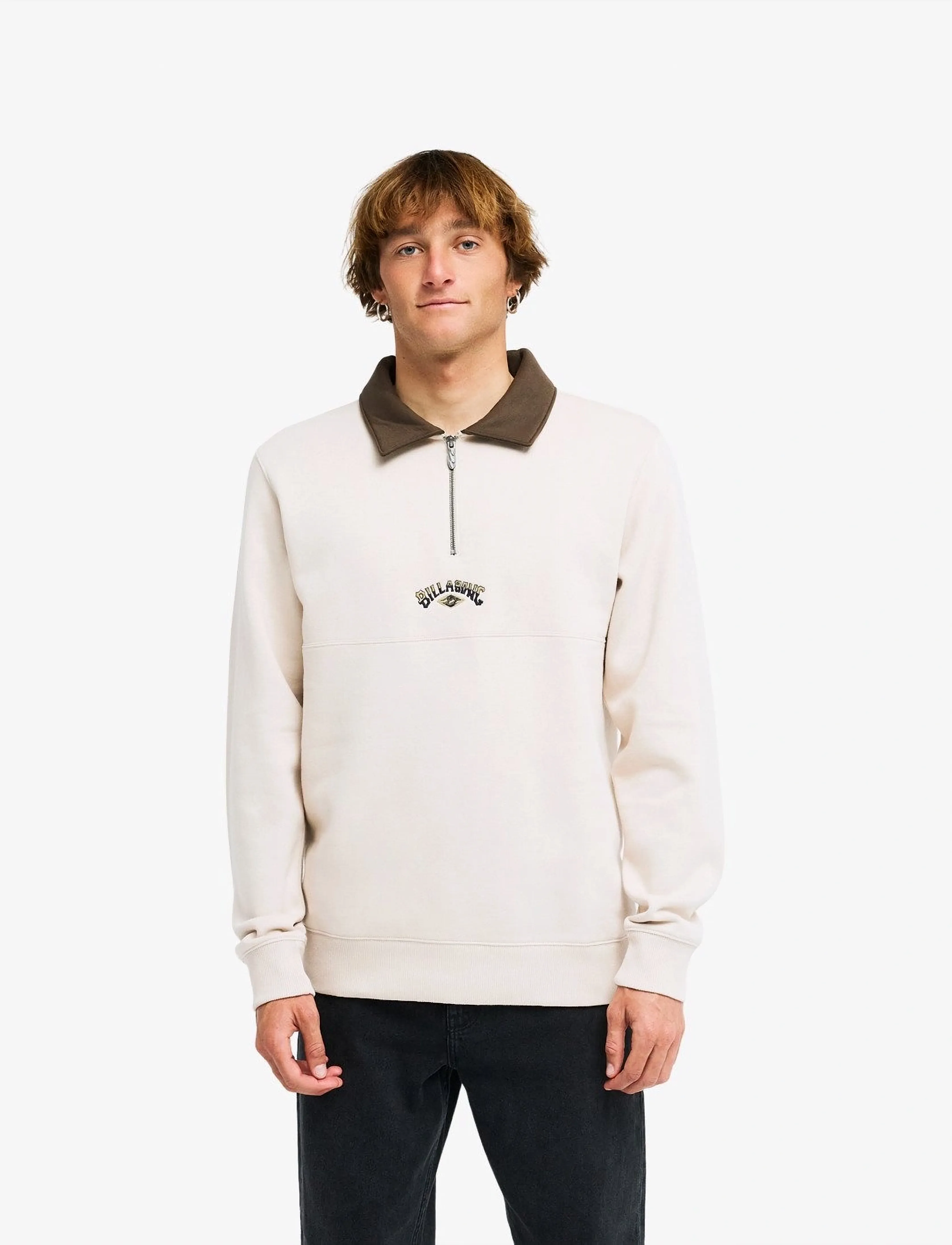 Billabong Winton Half Zip, Mænd, Half Zip Sweatshirt, Cream, Str: XL