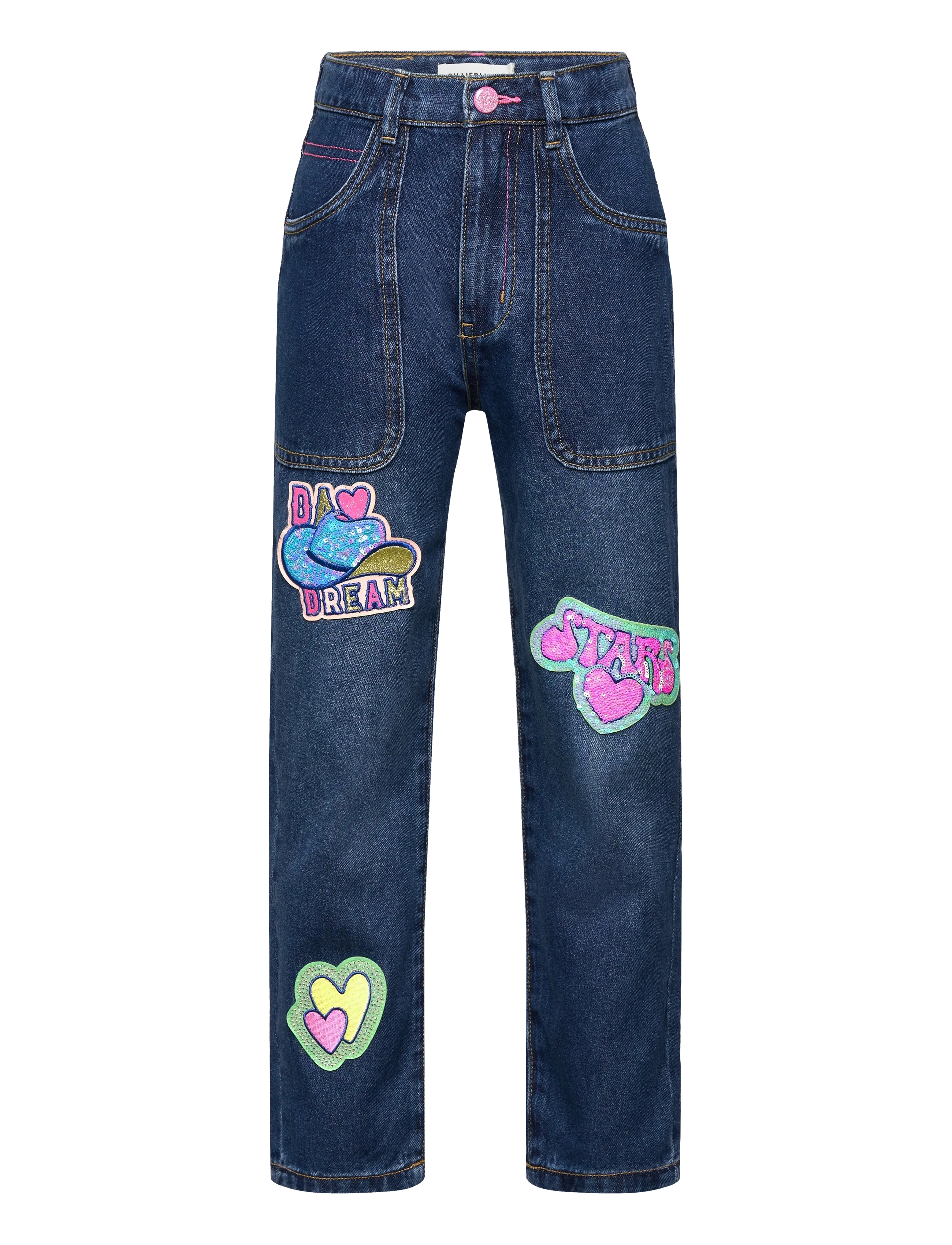 Billieblush Denim Trousers, Børn, Denim Bukser Med Patches, Blå, Str: 102