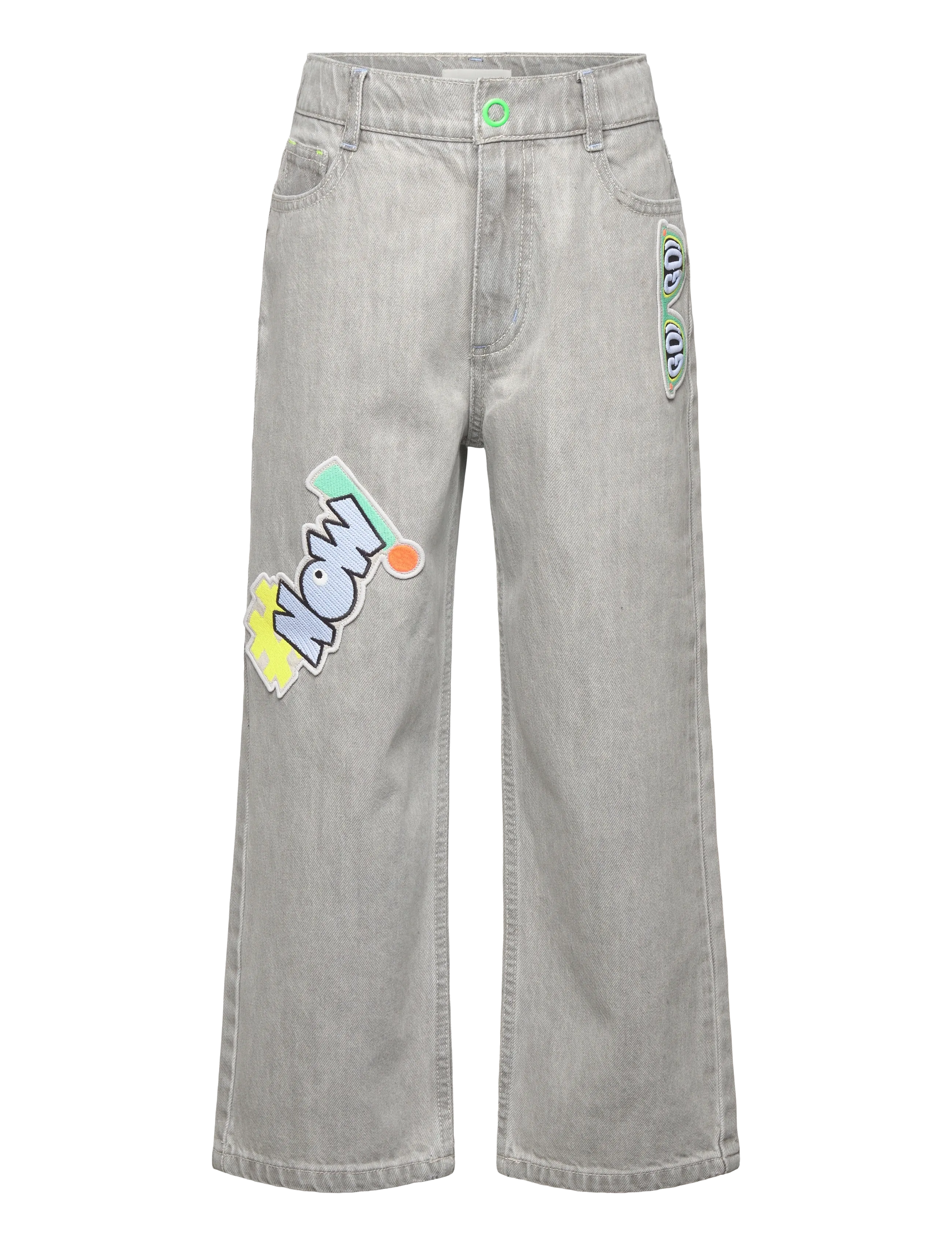 Billieblush Denim Trousers, Børn, Denim Bukser Med Brede Ben Og Patches, Grå, Str: 116