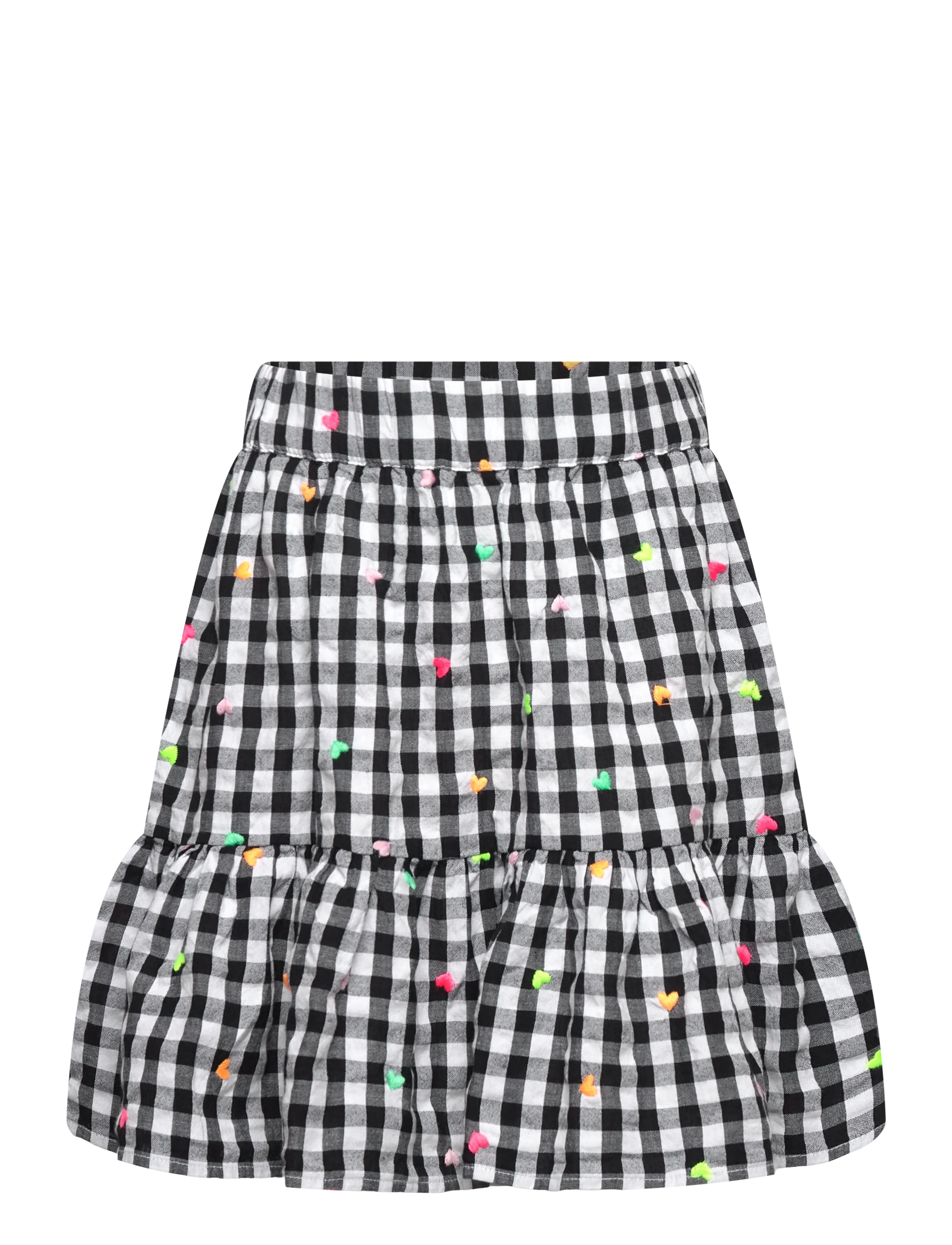 Billieblush Skirt, Børn, Ternet Flæse Nederdel Med Broderede Hjerter, Sort, Str: 110