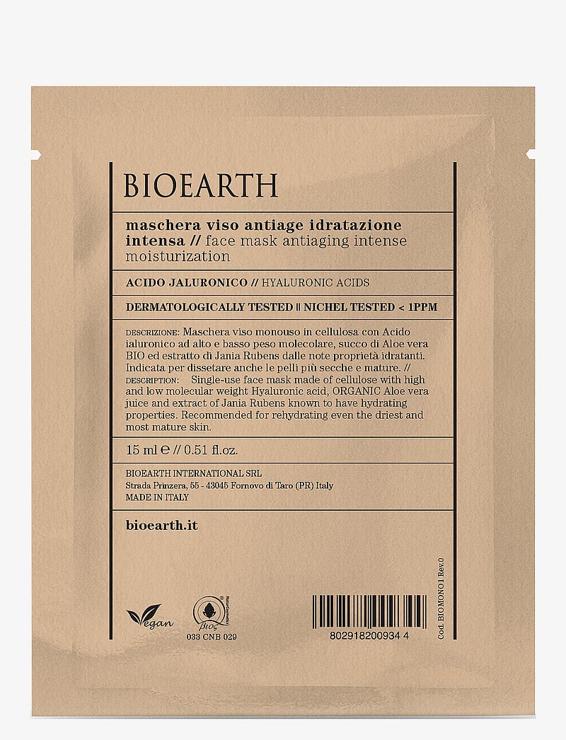 Bioearth - Bioearth Face Sheet Mask antiaging intense moisturization - Hyaluronic acid - nahahooldus - clear - 0