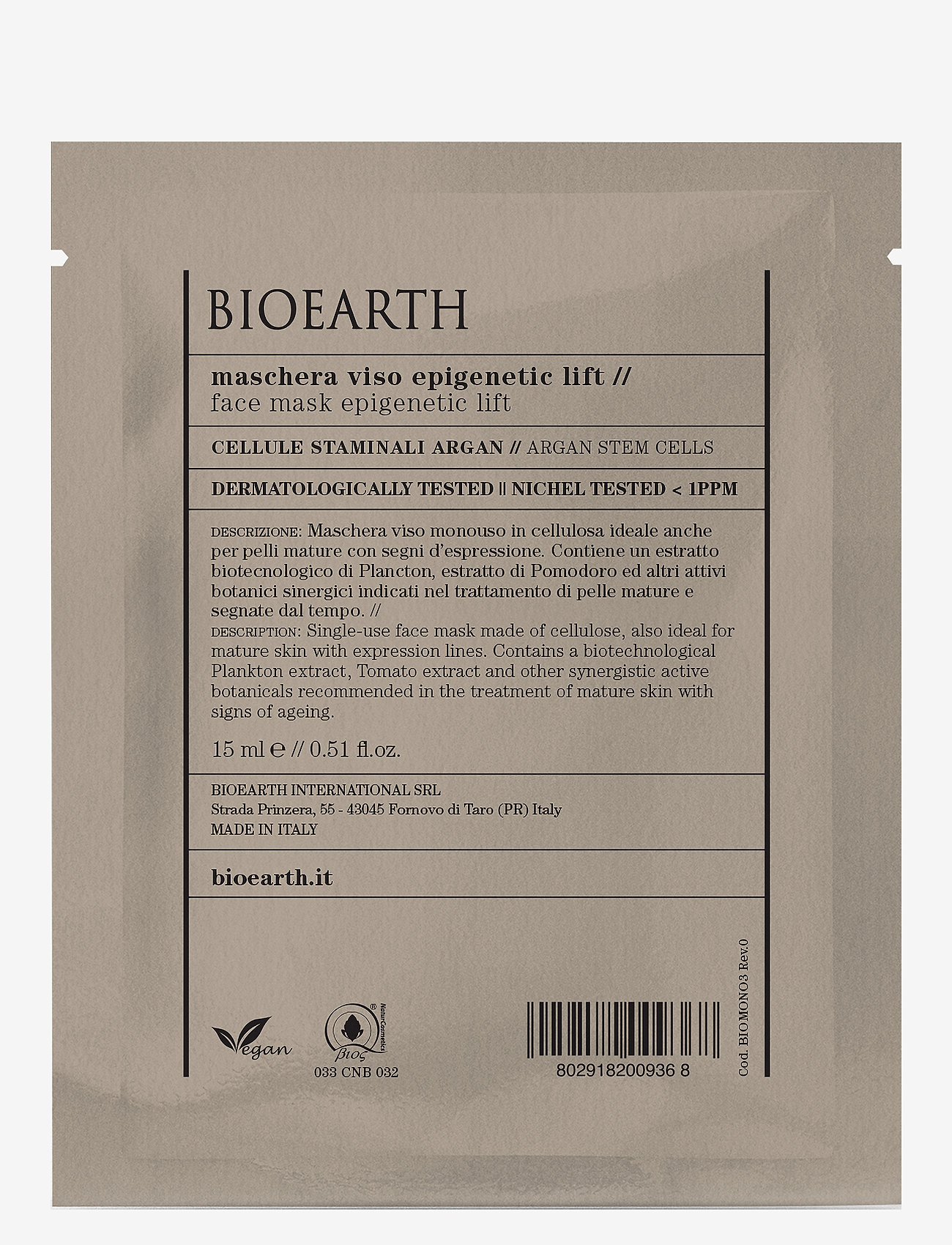 Bioearth - Bioearth Face Sheet Mask epigenetic lift - Argan Stem Cells - hudvård - clear - 0