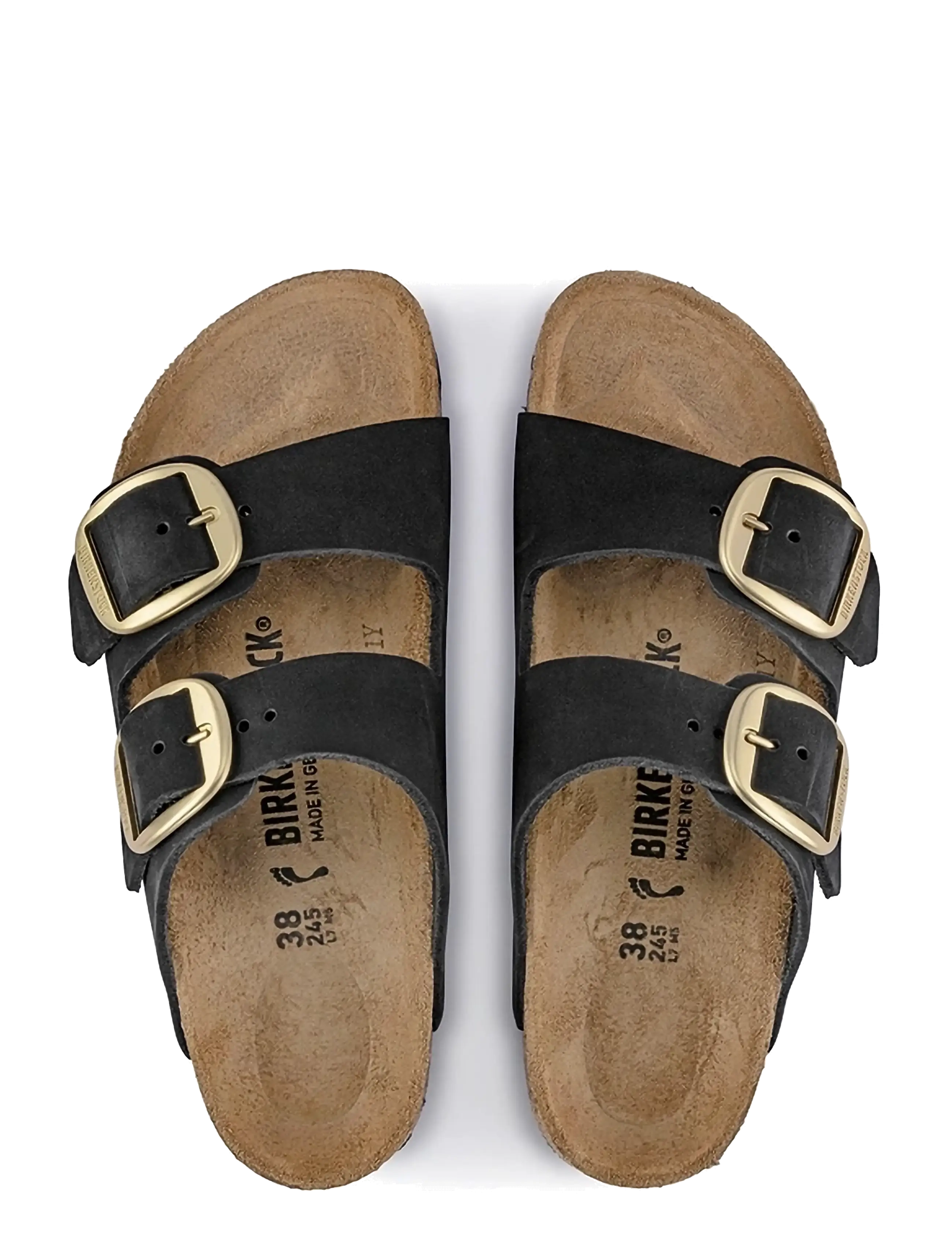Birkenstock - Arizona Big Buckle LENB Black (gold) - flatir sandalar - black - 1