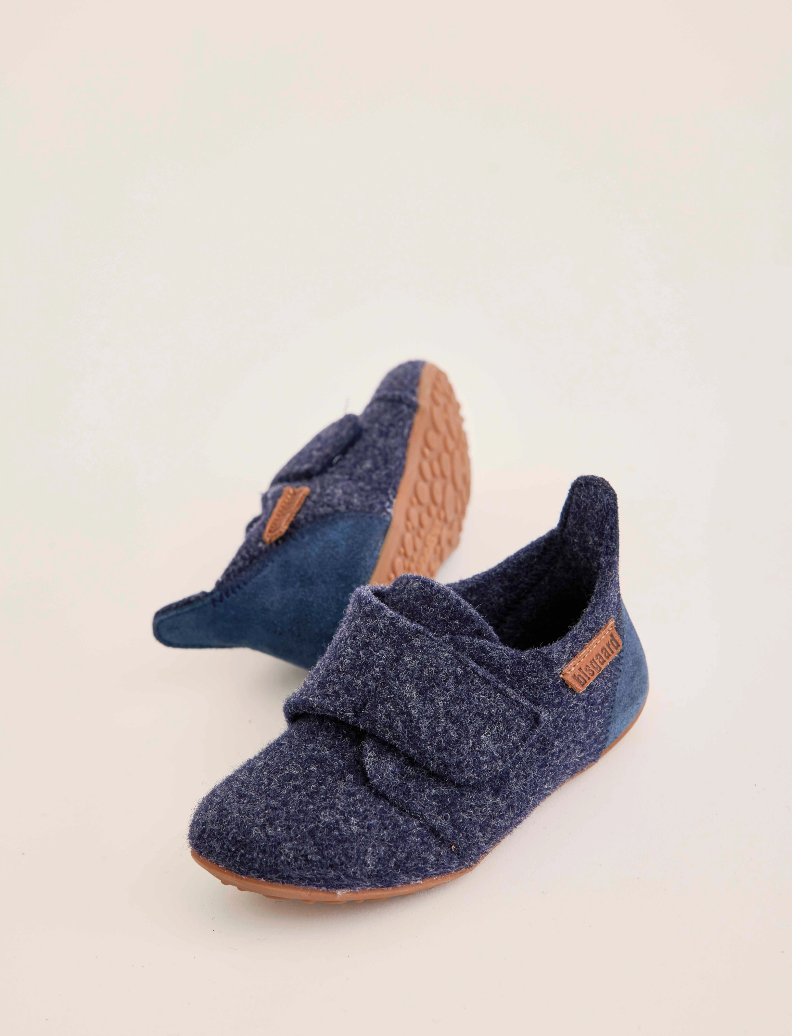 Bisgaard Casual Wool, Børn, Børne Uld Velcro Hjemmesko, Blå, Str: 27/17.5CM