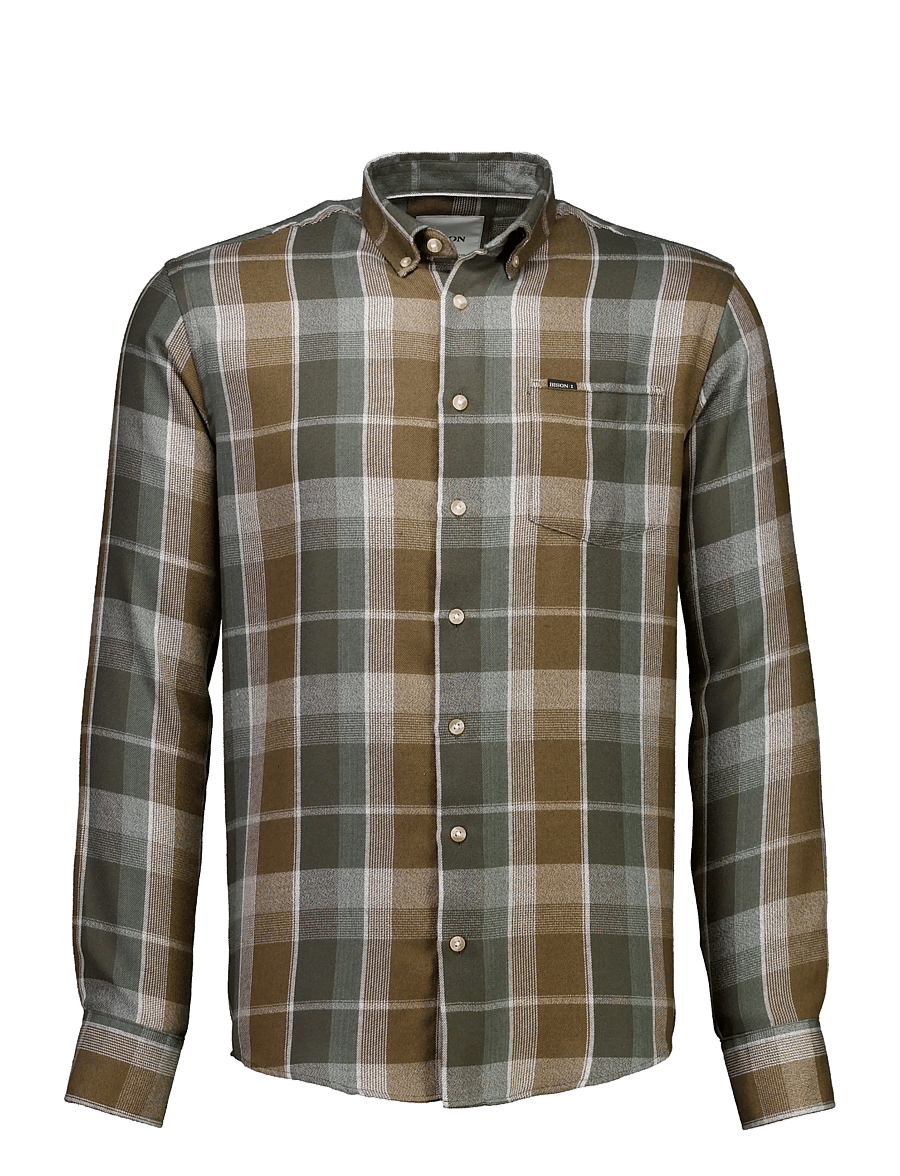 Bison - Super soft check L/S - checkered shirts - dk army - 1