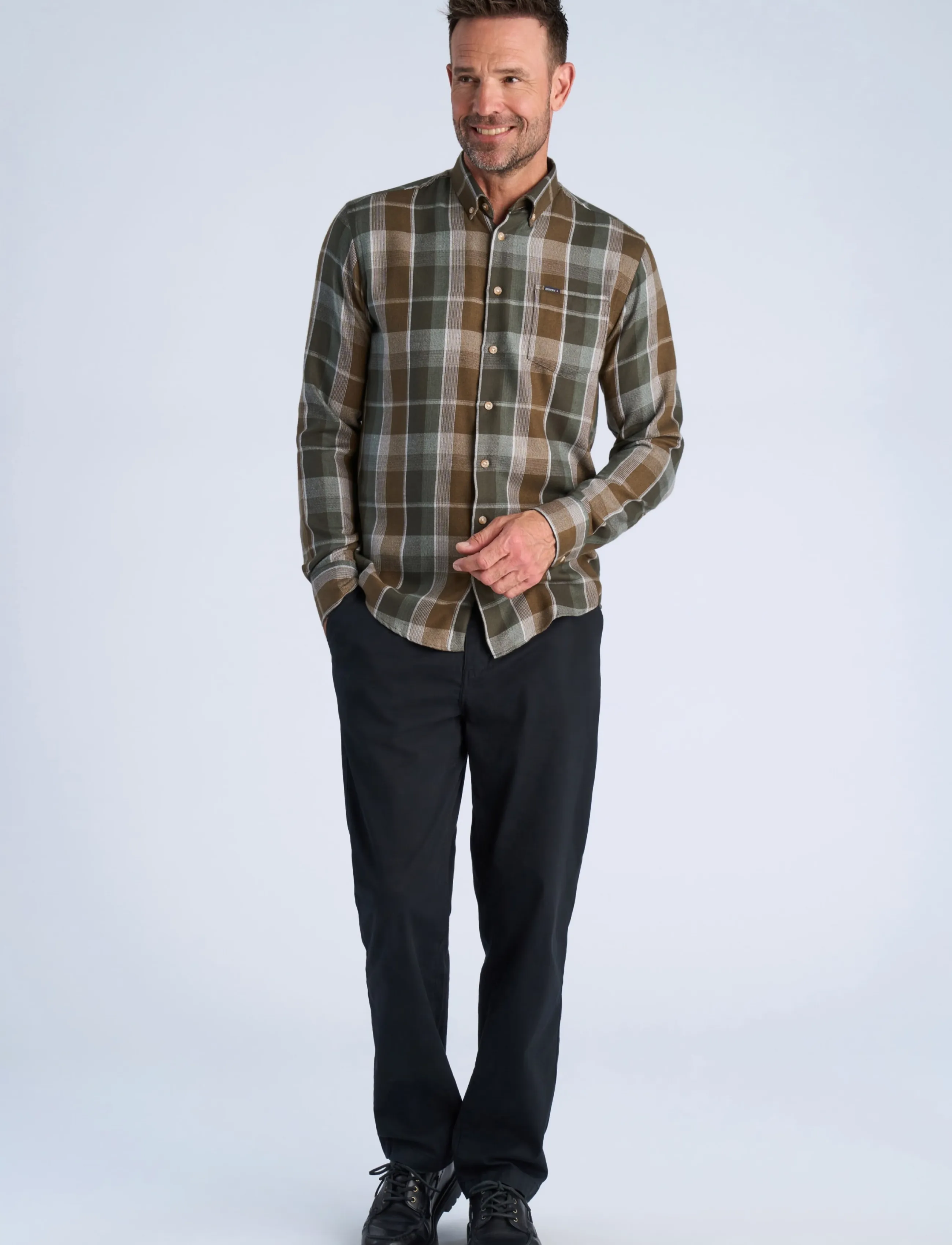 Bison - Super soft check L/S - checkered shirts - dk army - 4