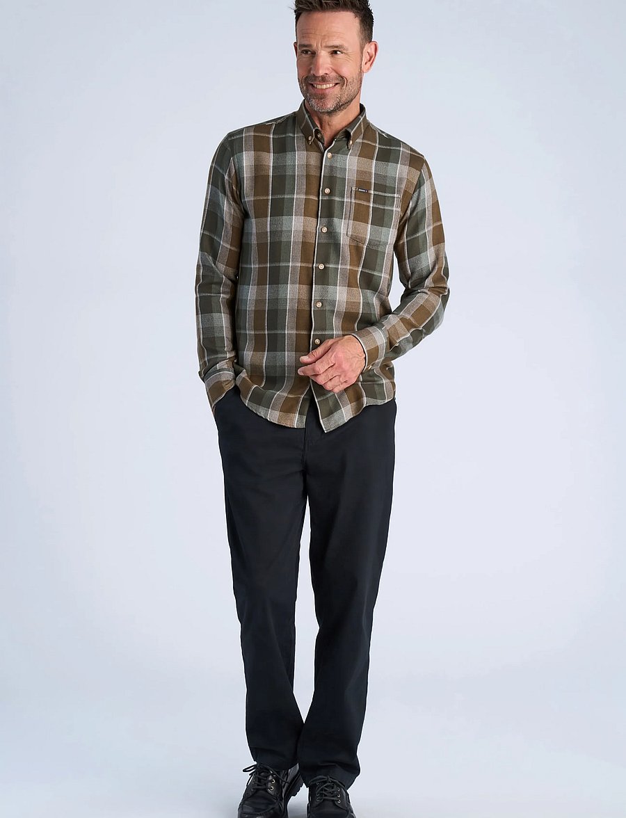 Bison - Super soft check L/S - checkered shirts - dk army - 4