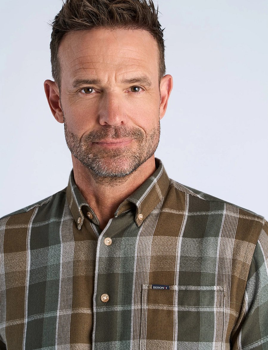 Bison - Super soft check L/S - checkered shirts - dk army - 5