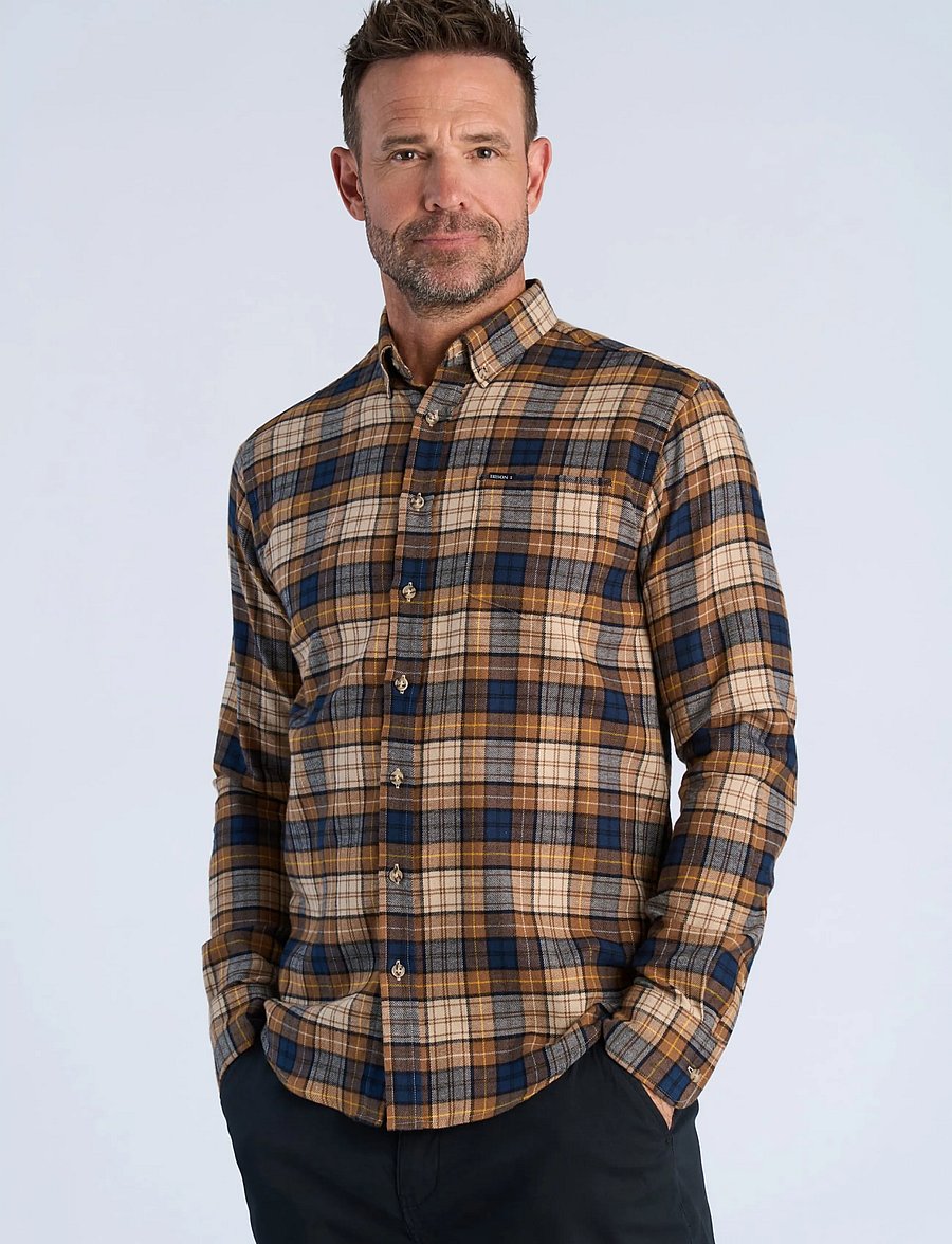 Bison - Checked shirt L/S - checkered shirts - camel - 0