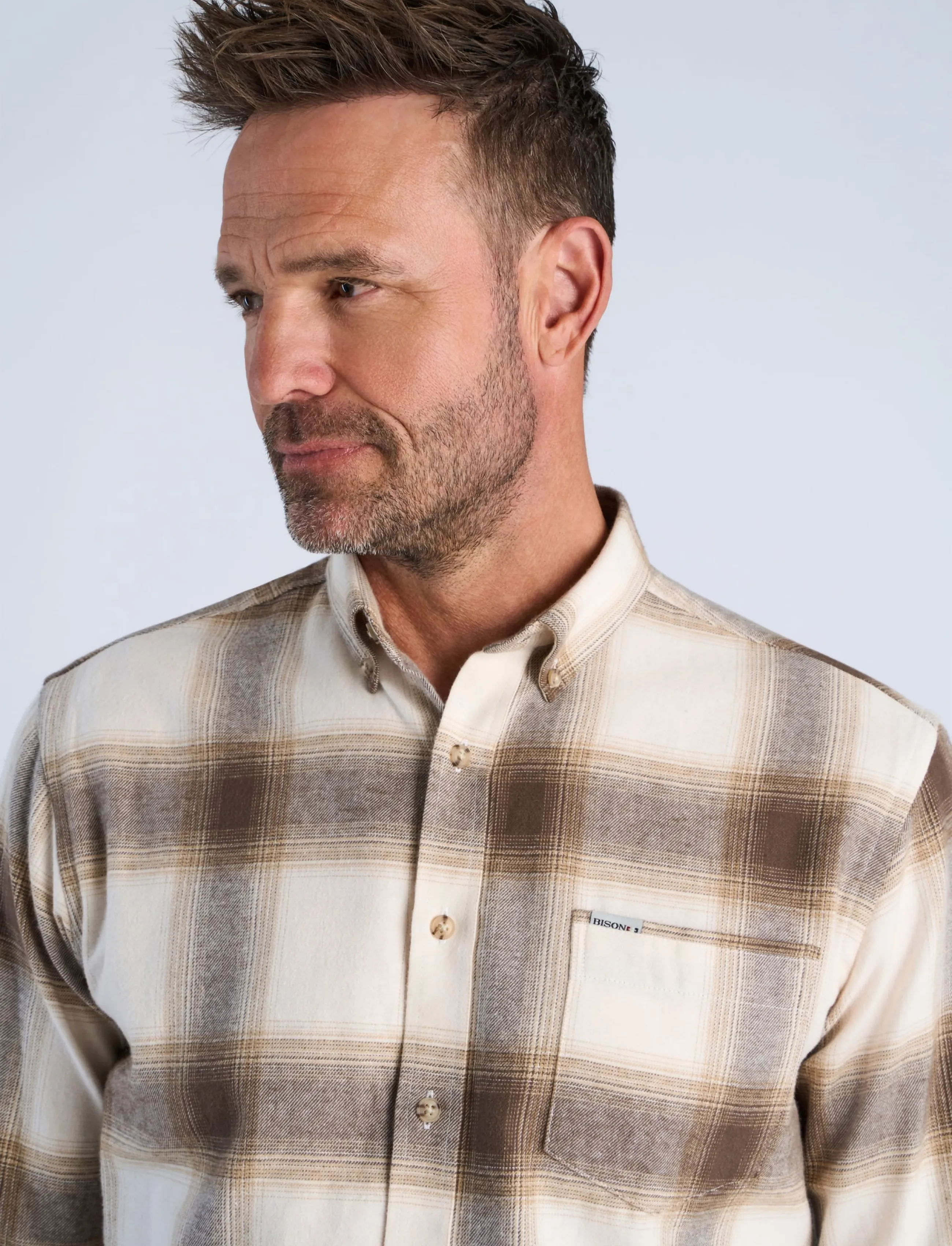 Bison - Checked shirt L/S - off white - 5