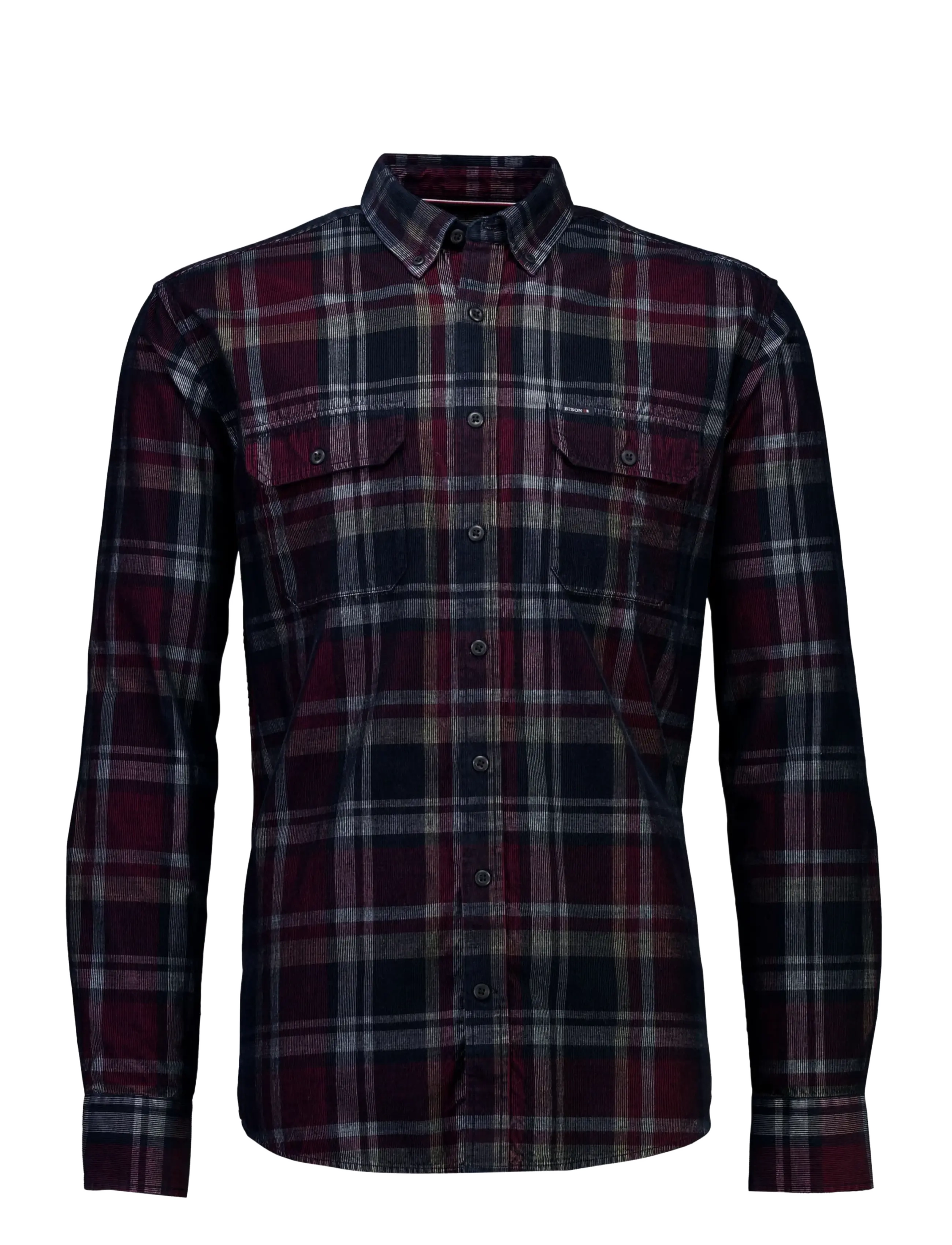 Bison - Fine corduroy check shirt L/S - kollektionen - dk red - 1