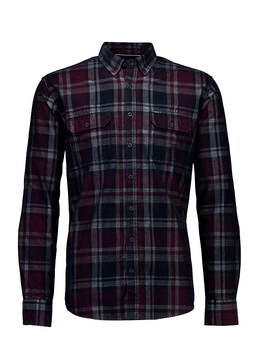 Bison - Fine corduroy check shirt L/S - kollektionen - dk red - 1
