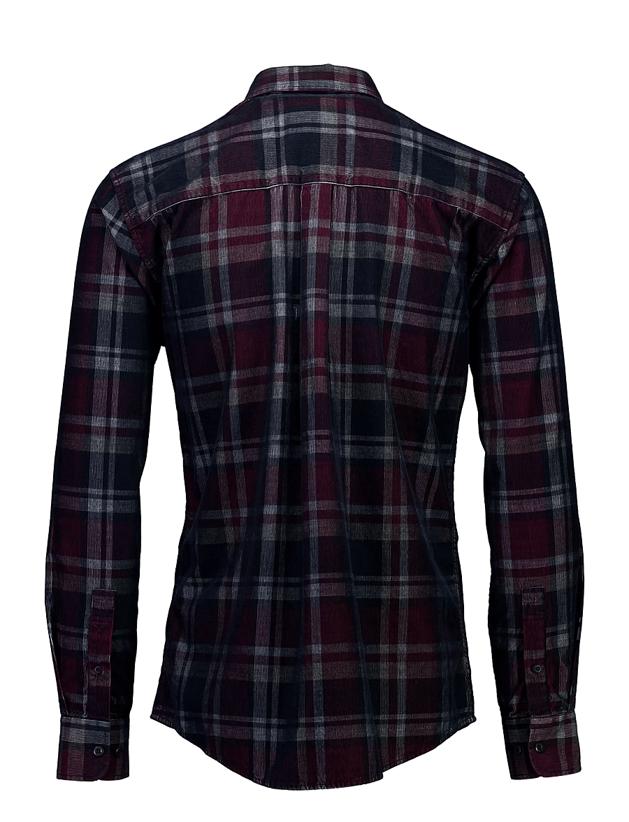 Bison - Fine corduroy check shirt L/S - kollektionen - dk red - 2