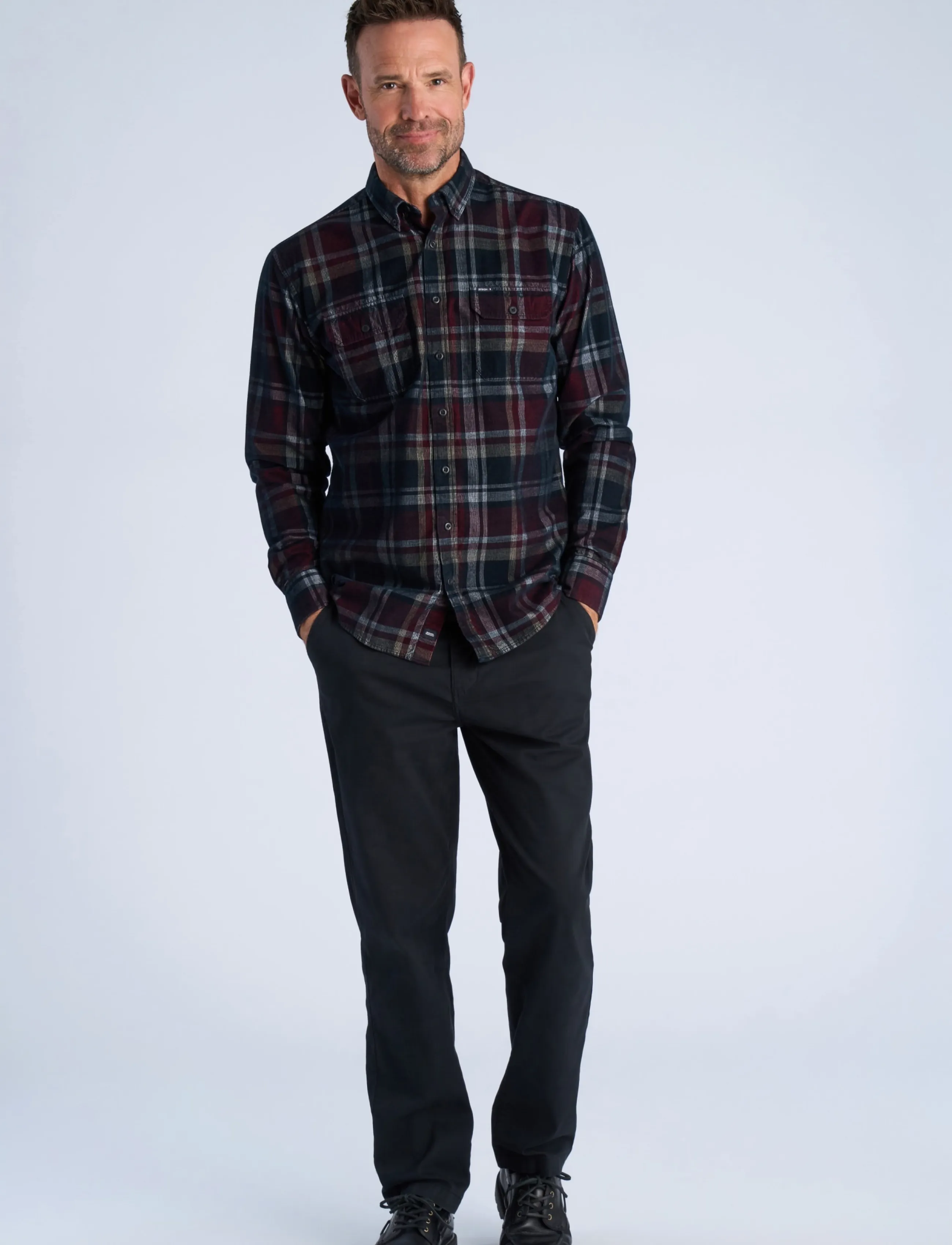 Bison - Fine corduroy check shirt L/S - kollektionen - dk red - 3