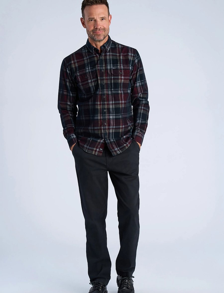 Bison - Fine corduroy check shirt L/S - kollektionen - dk red - 3
