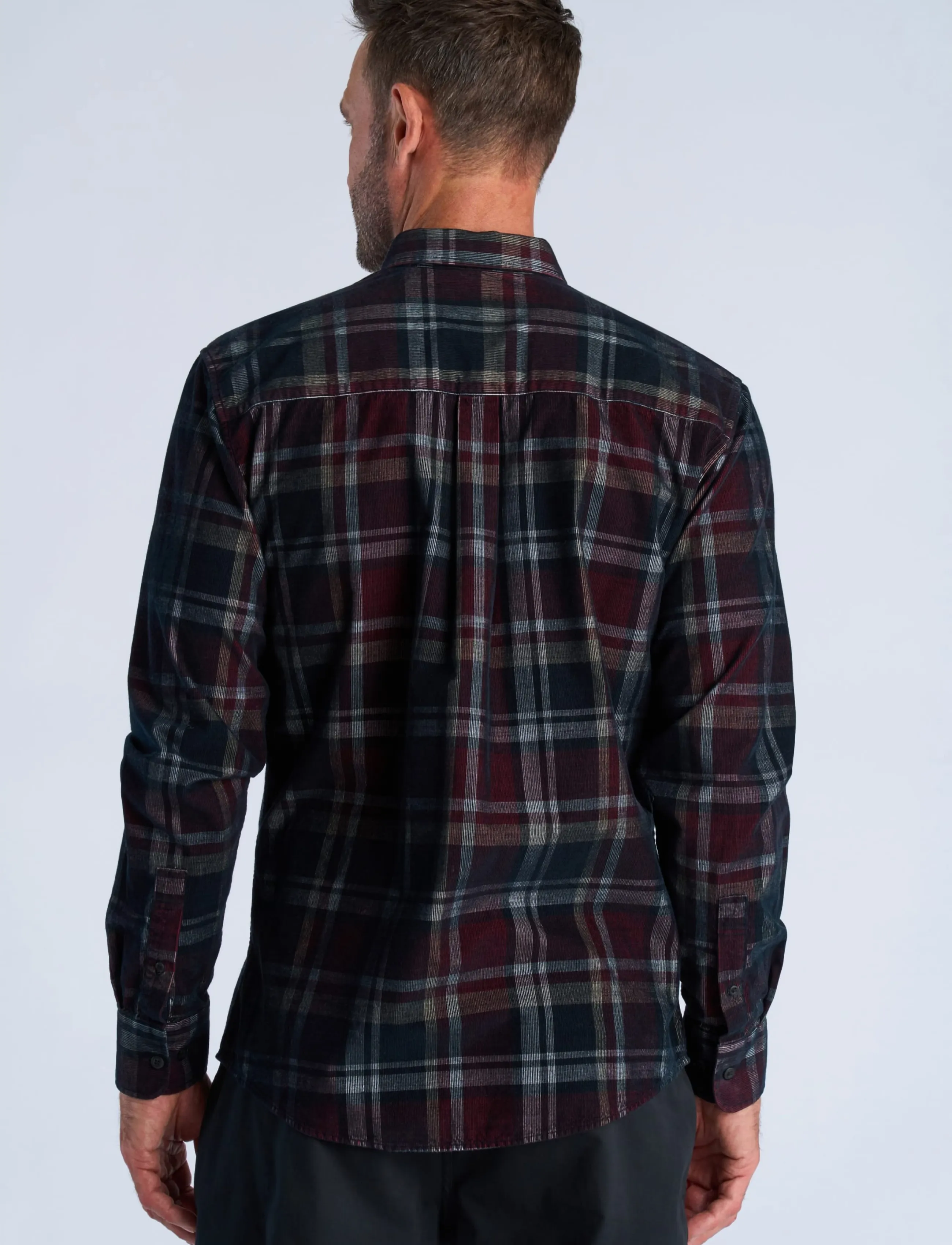 Bison - Fine corduroy check shirt L/S - kollektionen - dk red - 4