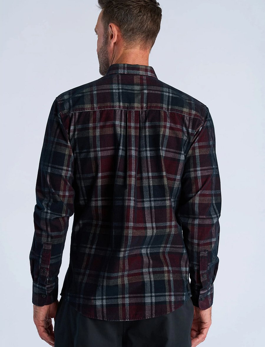 Bison - Fine corduroy check shirt L/S - kollektionen - dk red - 4