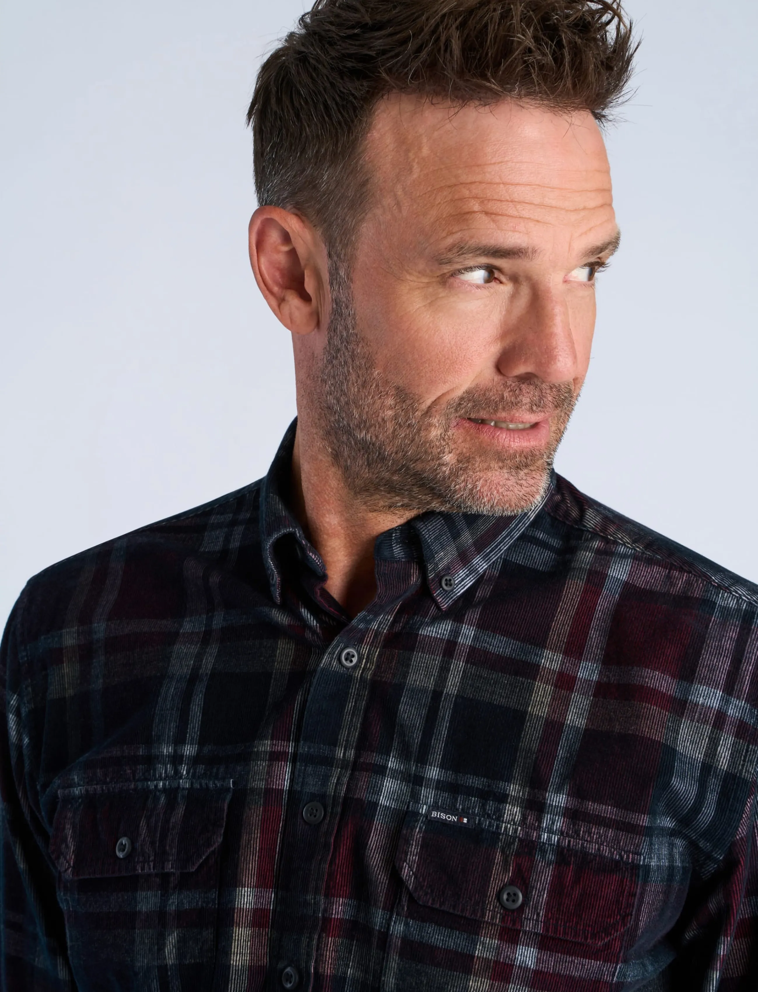 Bison - Fine corduroy check shirt L/S - kollektionen - dk red - 5