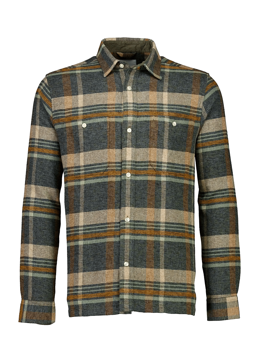 Bison - Twill check heavy shirt L/S - dk sand - 1