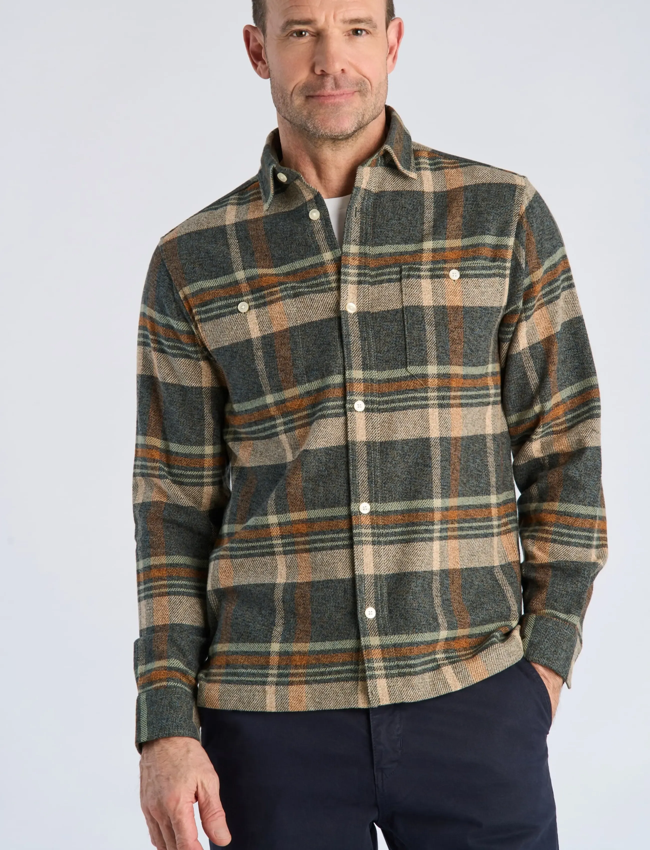 Bison Twill check heavy shirt L/S - Tøj - DK SAND / beige
