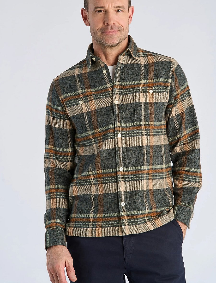 Bison - Twill check heavy shirt L/S - dk sand - 0