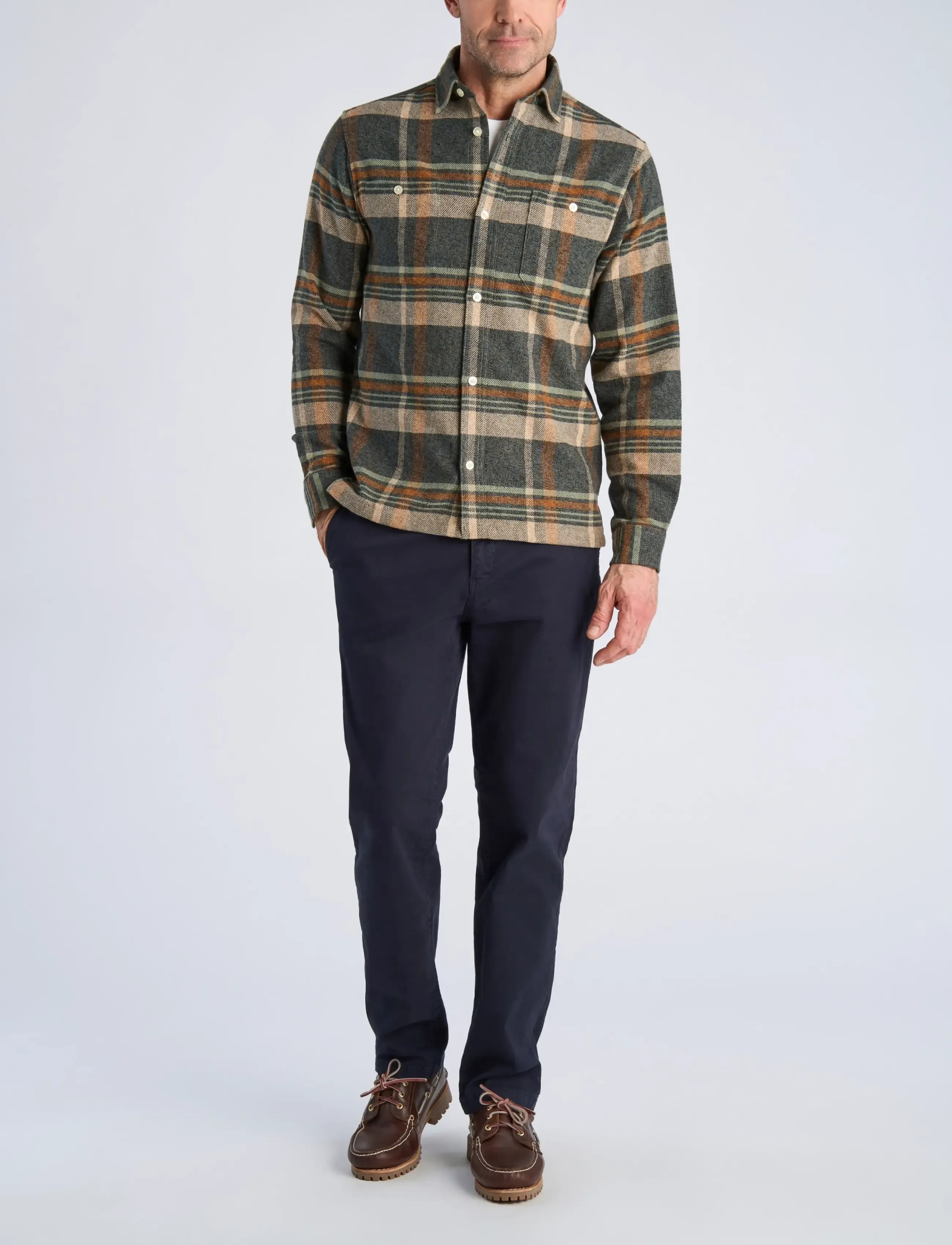 Bison - Twill check heavy shirt L/S - dk sand - 4
