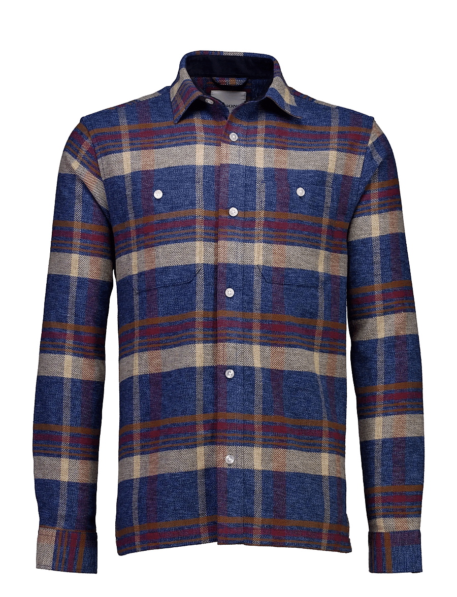 Bison - Twill check heavy shirt L/S - karierte hemden - navy - 1