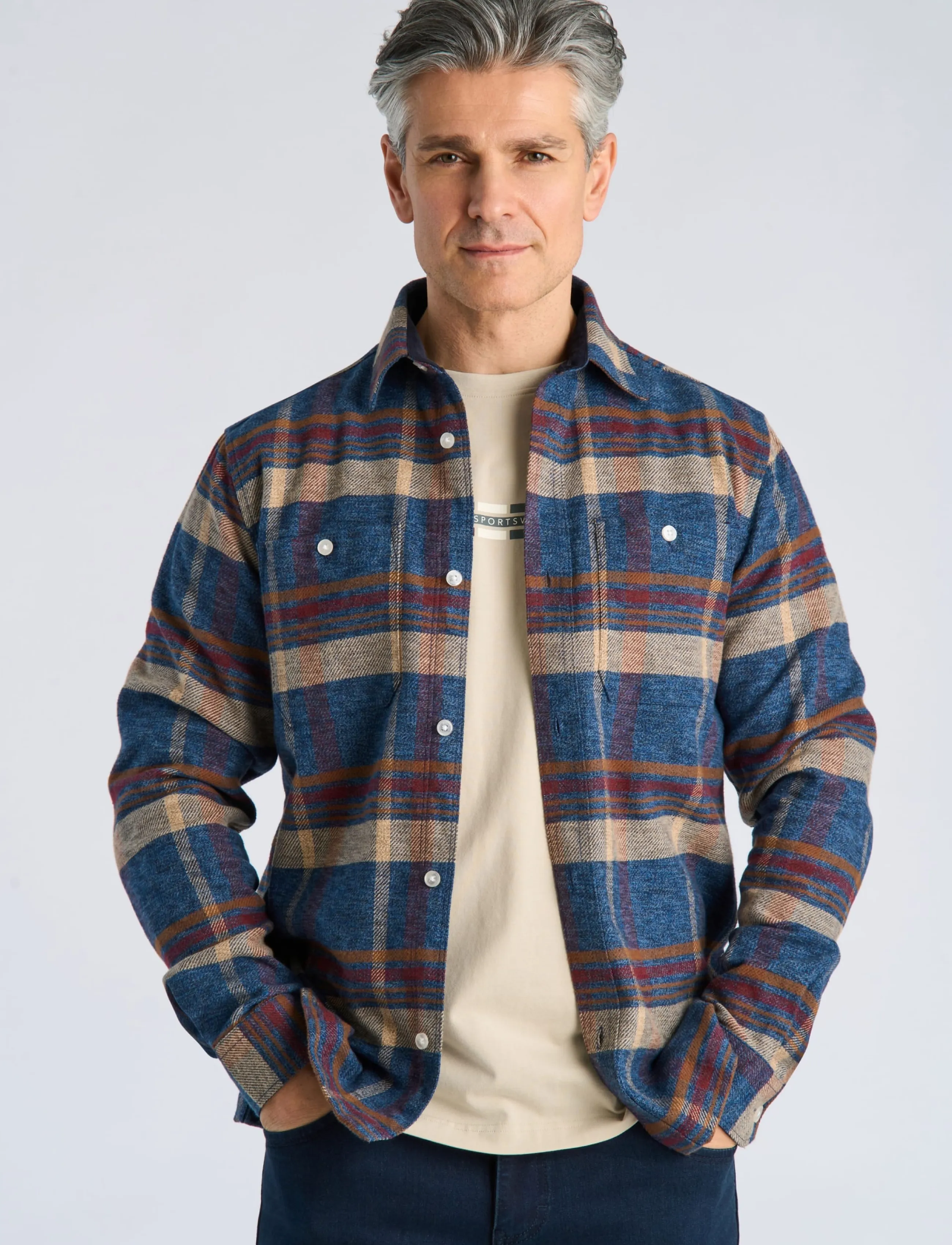 Bison Twill check heavy shirt L/S - Hemden - NAVY / navy