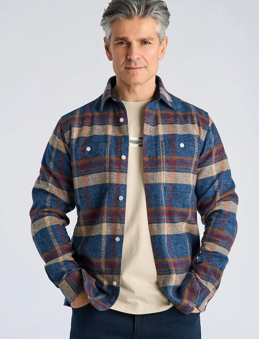 Bison - Twill check heavy shirt L/S - karierte hemden - navy - 0