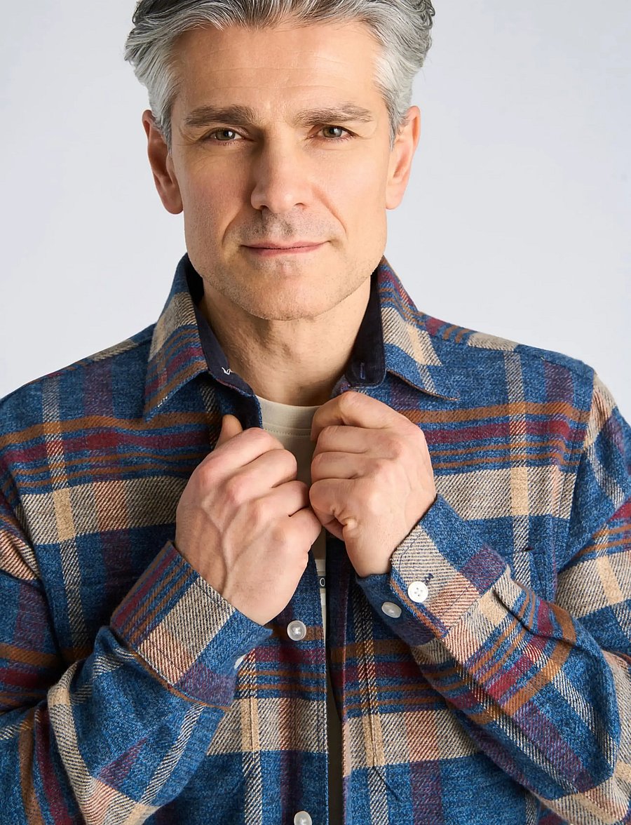 Bison - Twill check heavy shirt L/S - karierte hemden - navy - 5