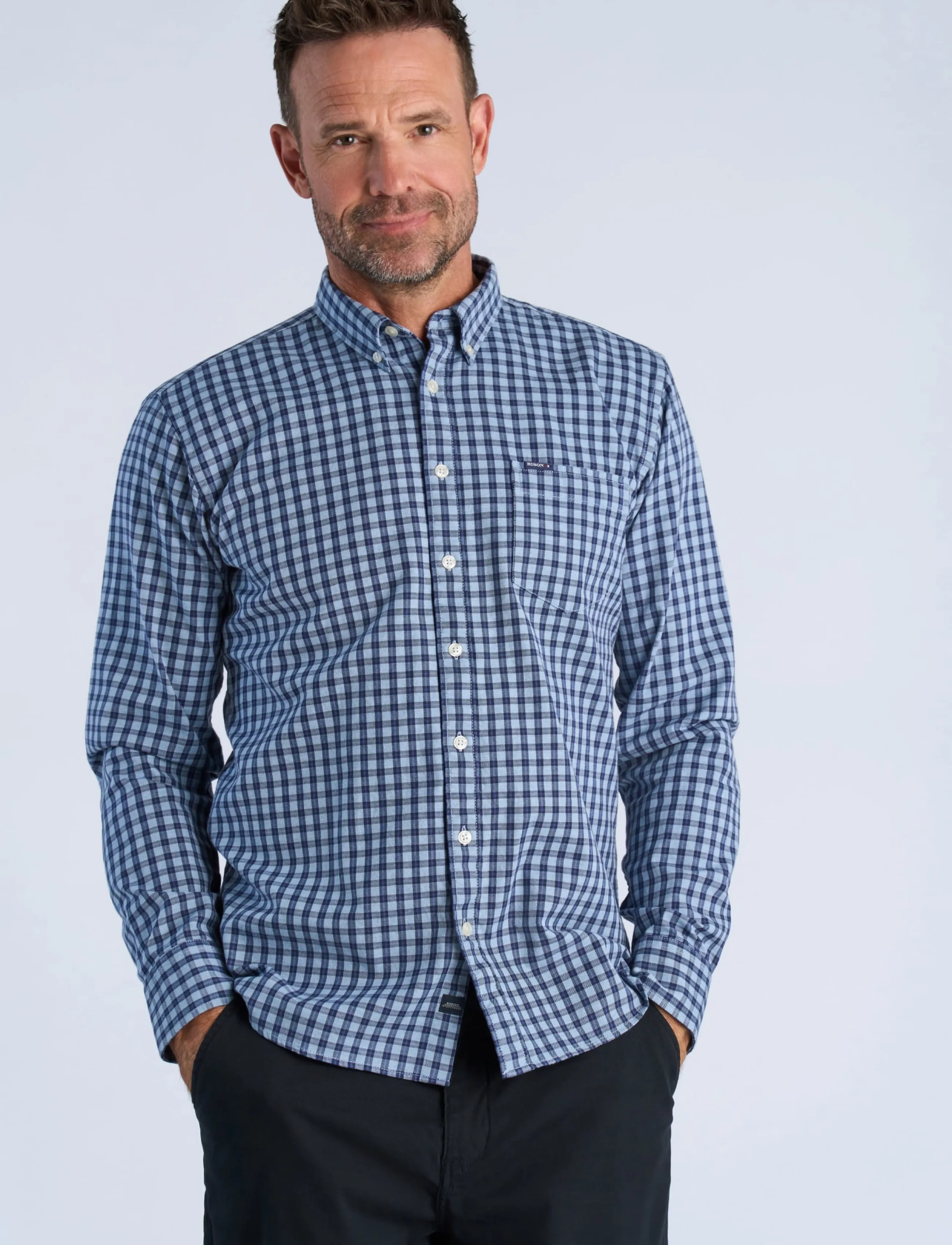 Bison - Checked shirt L/S - blue - 2