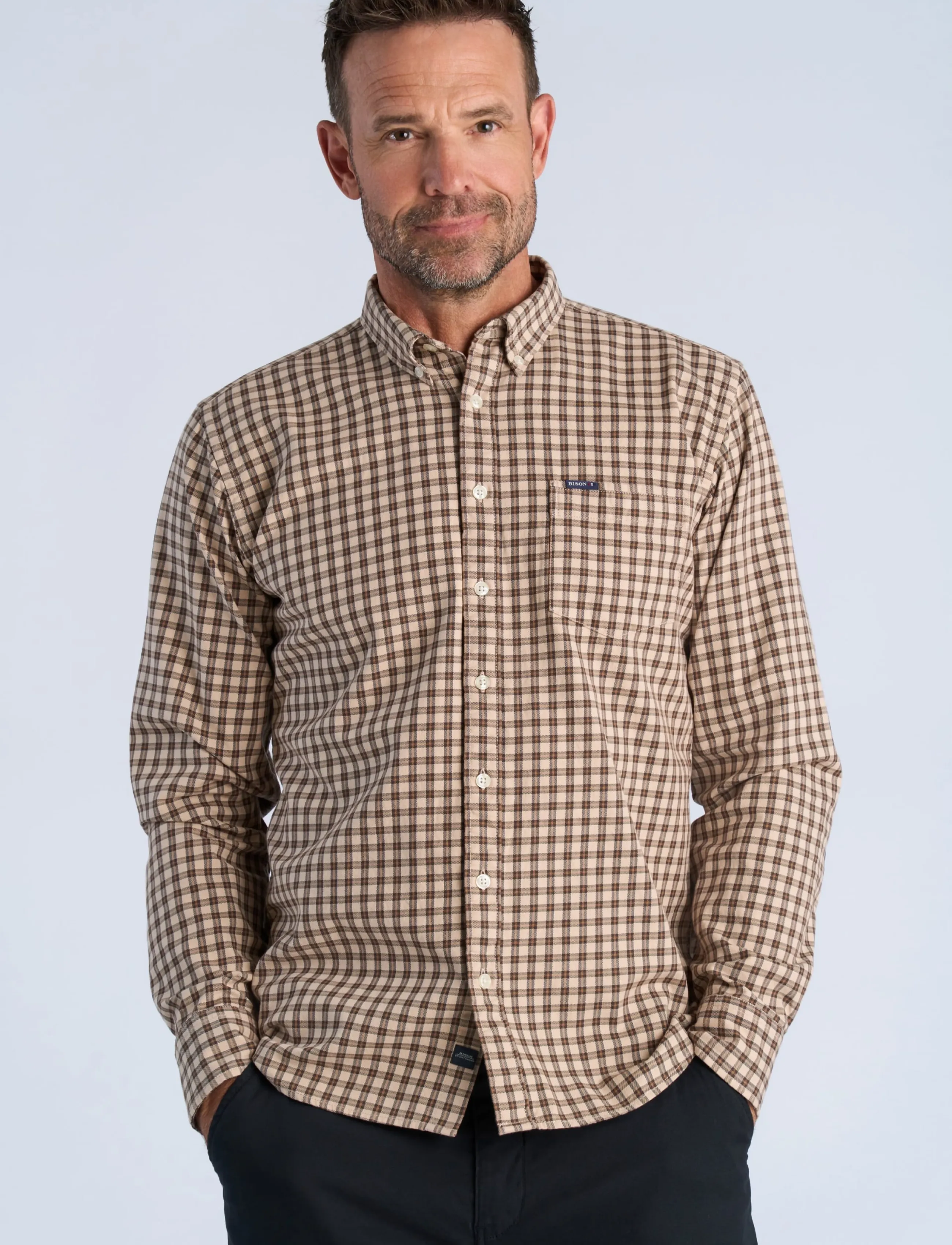 Bison Checked shirt L/S - Skjortor - CAMEL / beige