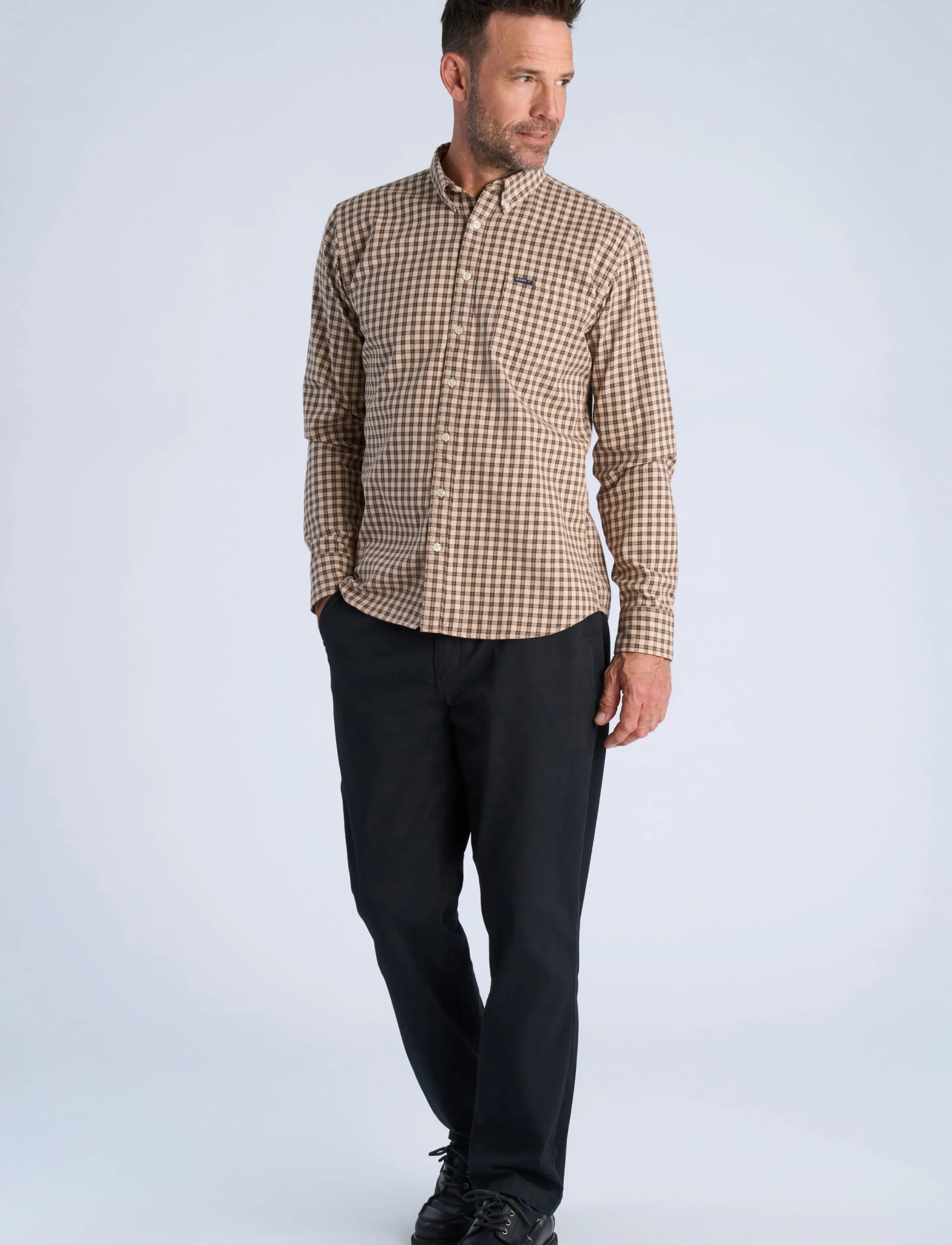 Bison - Checked shirt L/S - camel - 3