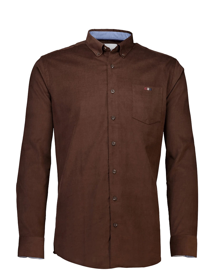 Bison - Fine corduroy shirt L/S - fløjlsskjorter - dk brown - 1