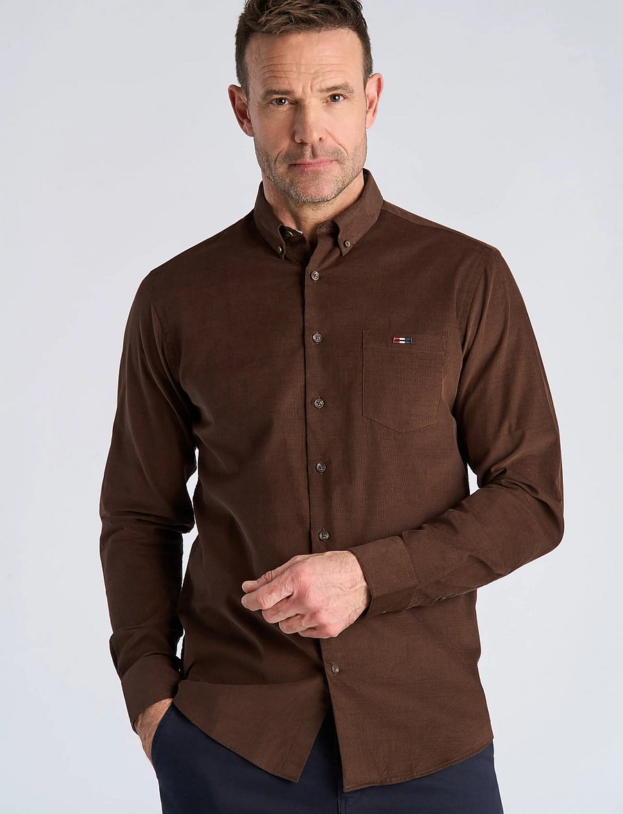 Bison - Fine corduroy shirt L/S - fløjlsskjorter - dk brown - 0