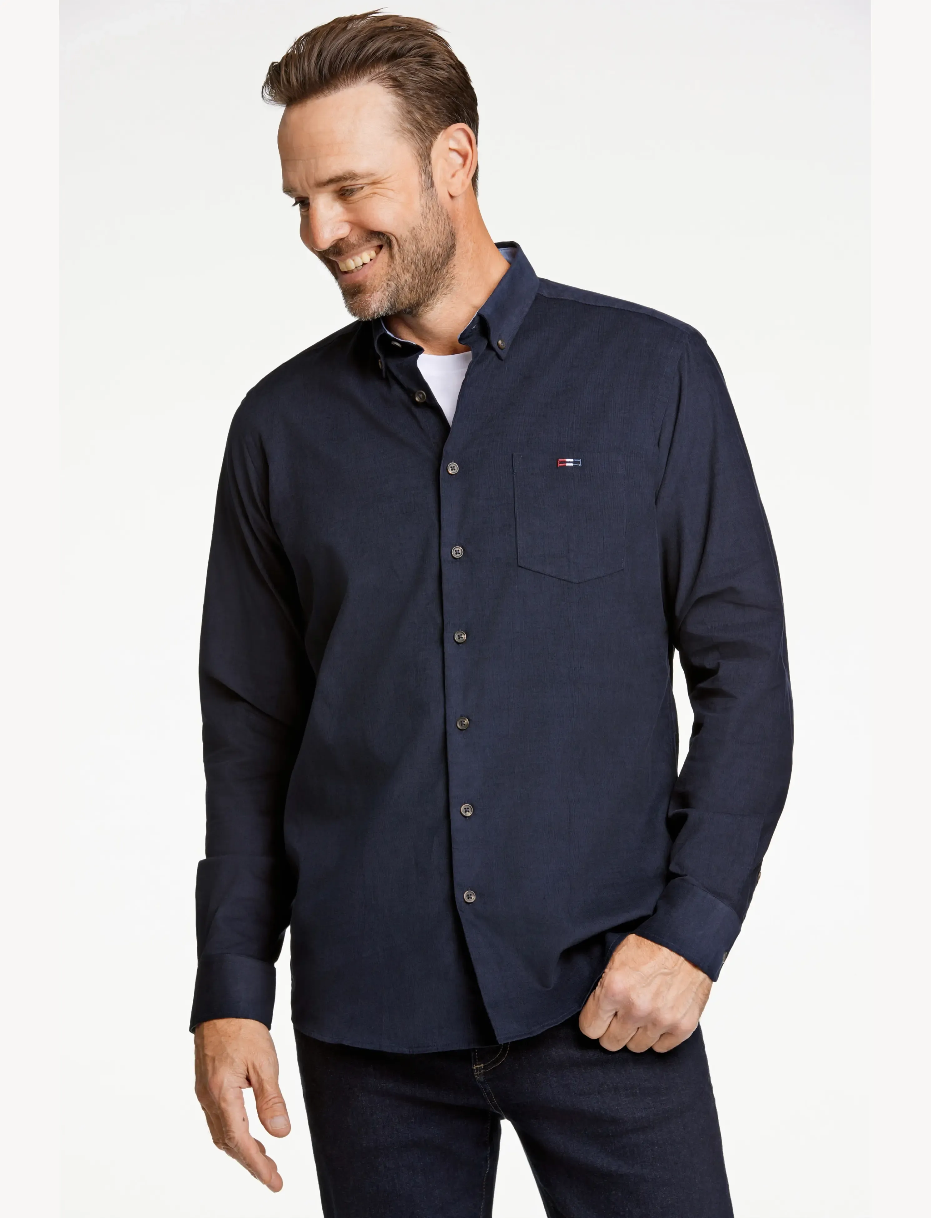 Bison Fine corduroy shirt L/S - Lediga festkläder - NAVY / navy
