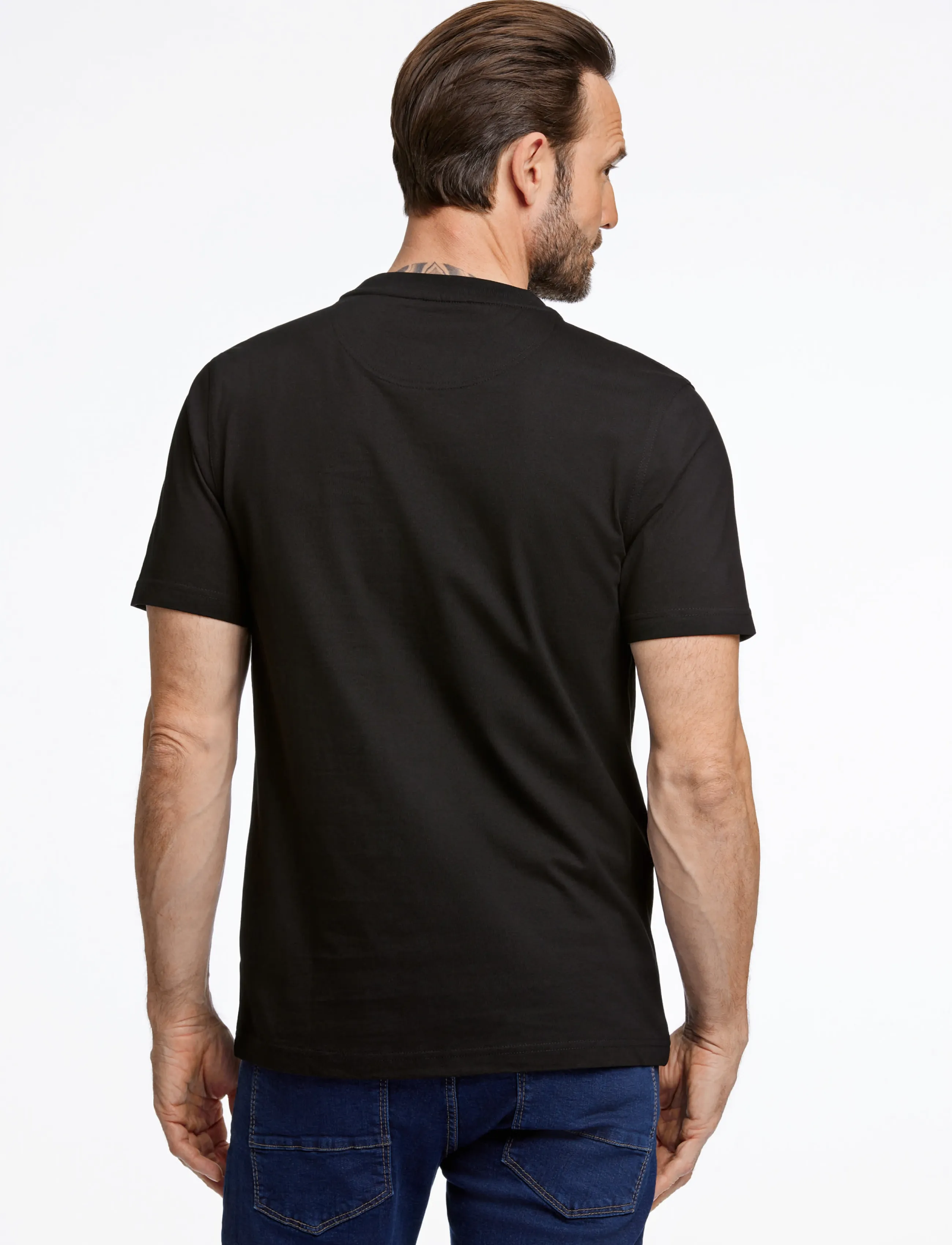 Bison - Basic o-neck tee with small BISON logo - t-shirts - black - 3